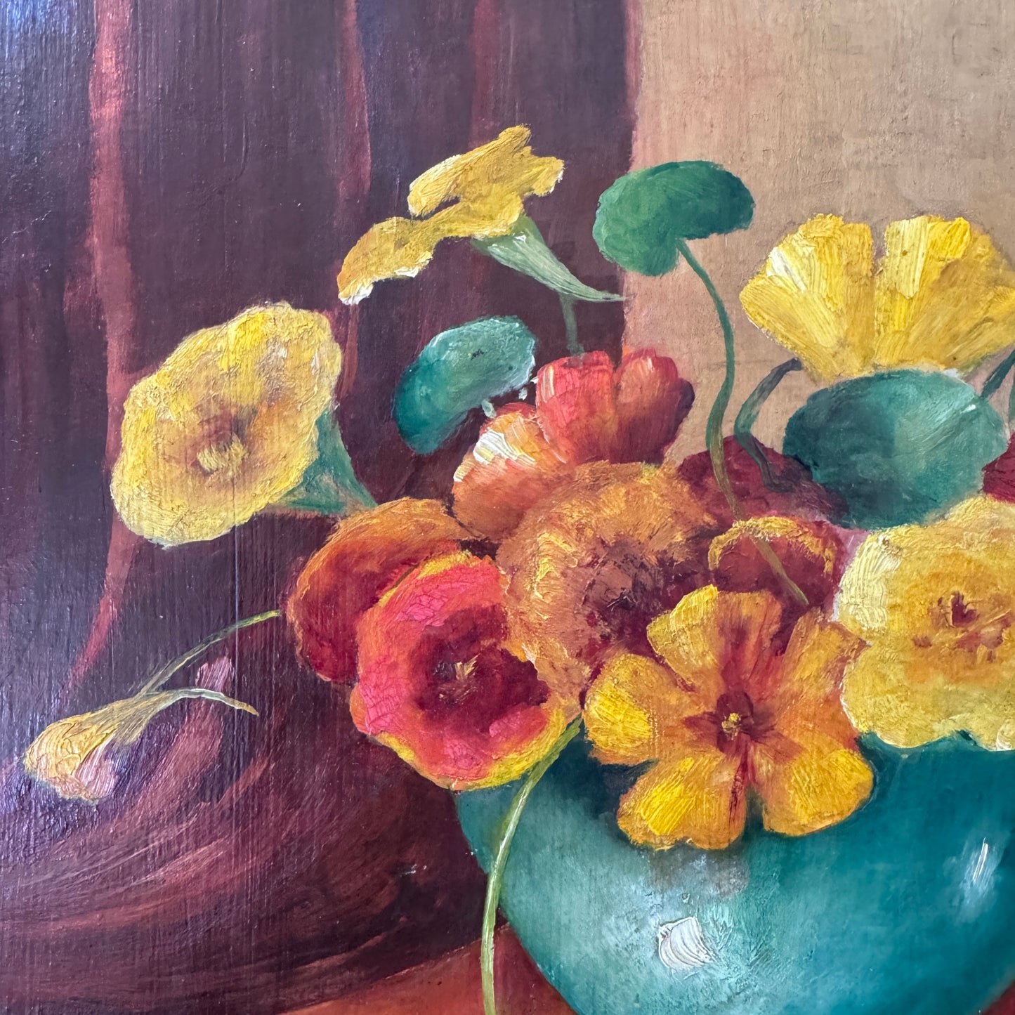 Petals in Wartime, 1939. Vintage Scandinavian Oil Painting.