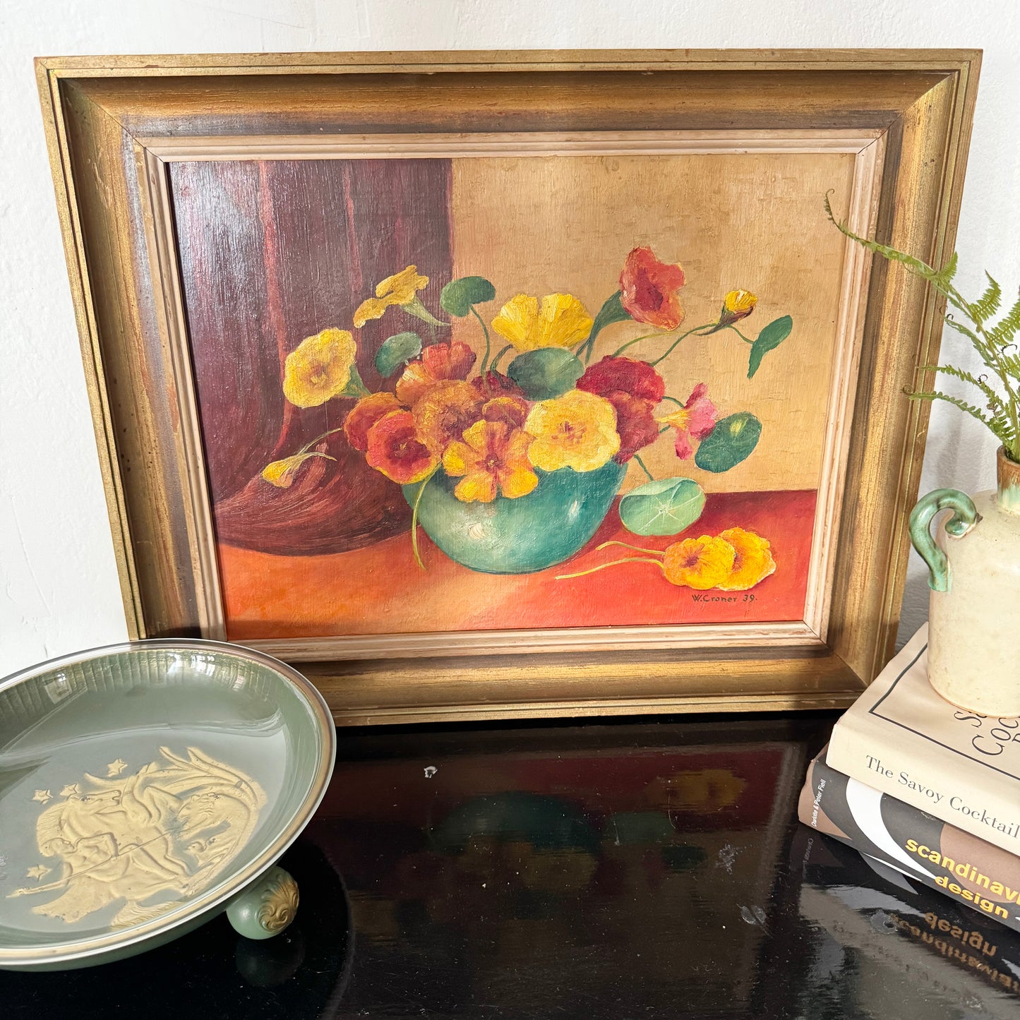 Petals in Wartime, 1939. Vintage Scandinavian Oil Painting.