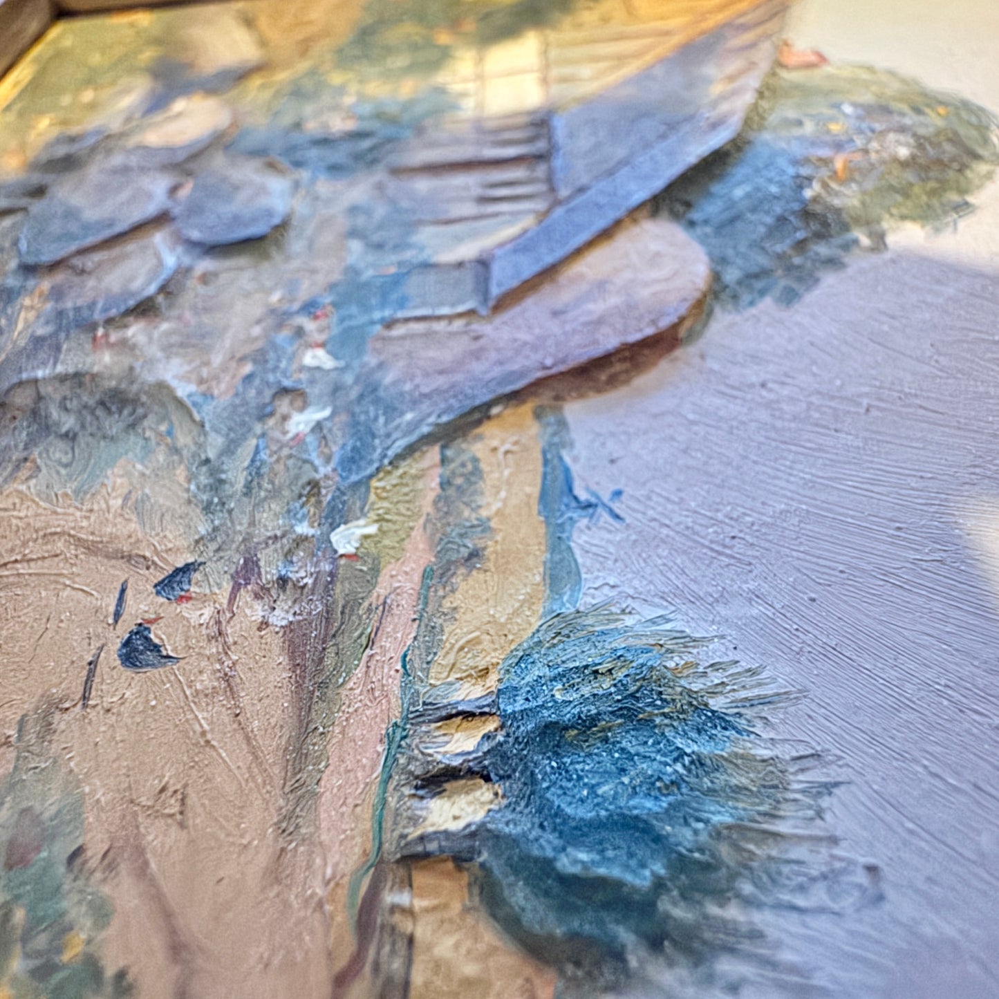 Danish Country Life 1952. Vintage Oil on Carved Wood Paintings.