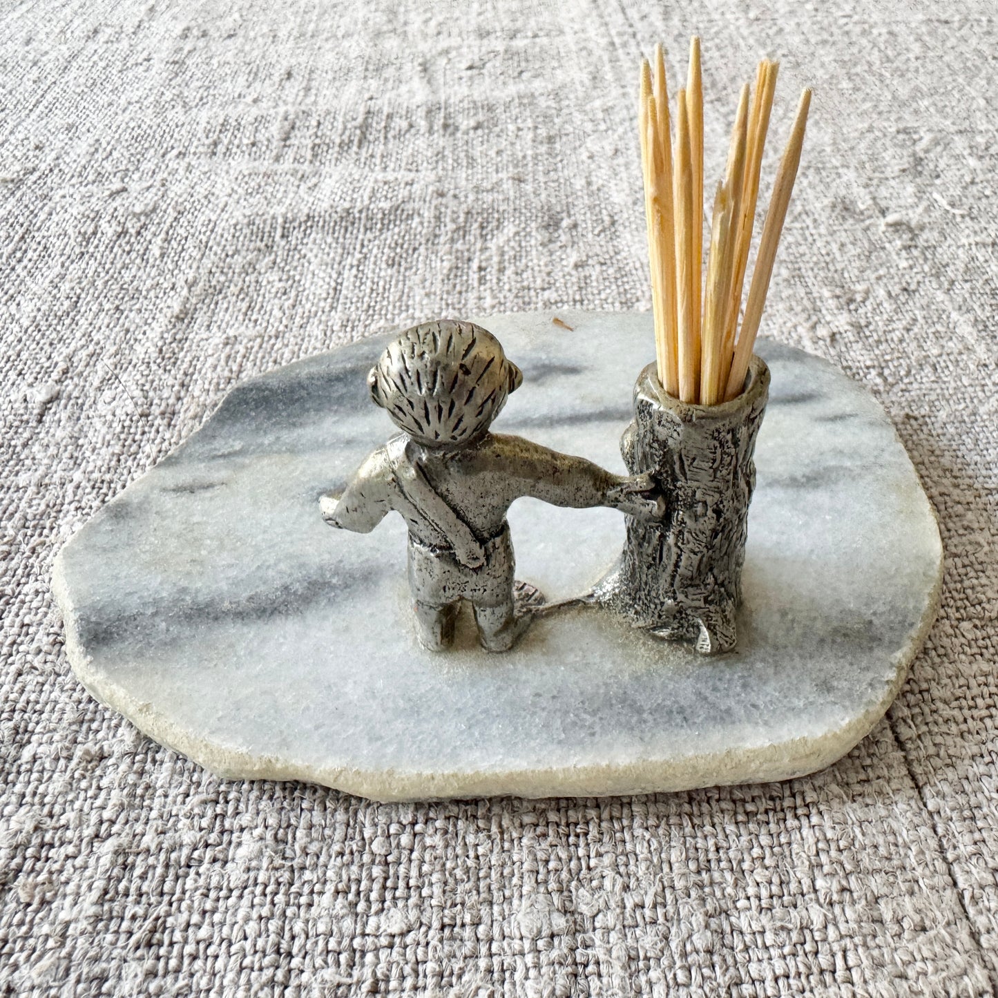 Vintage Norwegian Fauske Marble Pewter Troll Toothpick Holder.