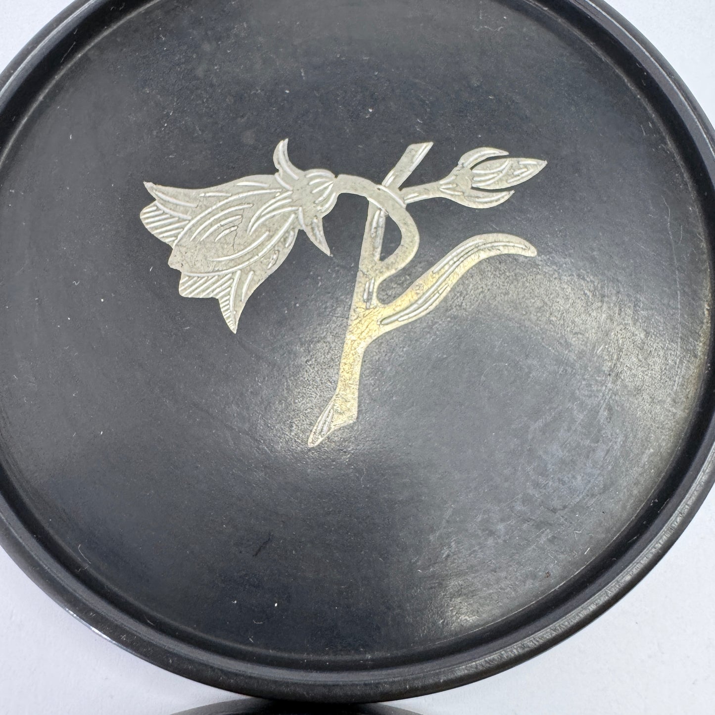 Wittsjö, Sweden. Vintage Bakelite Pewter Inlay Coasters.