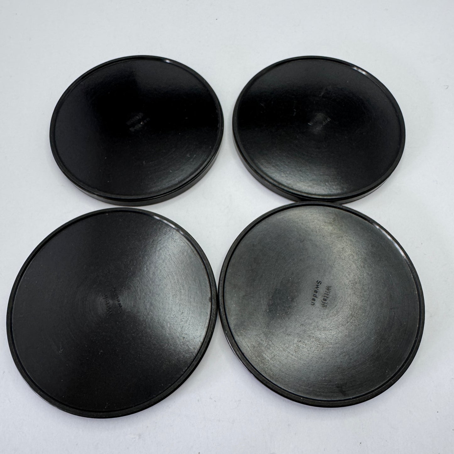Wittsjö, Sweden. Vintage Bakelite Pewter Inlay Coasters.