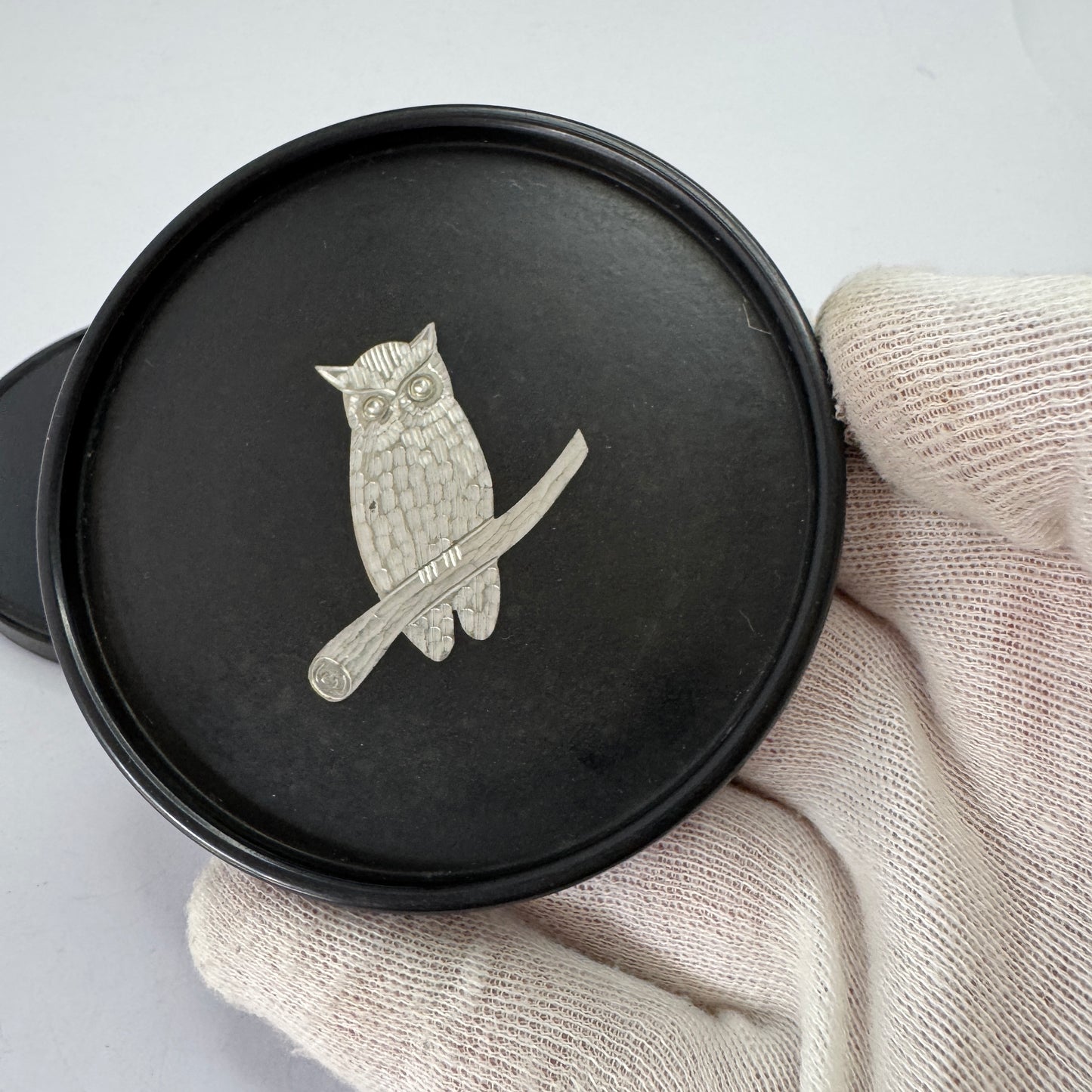 Wittsjö, Sweden. Vintage Bakelite Pewter Inlay Coasters.