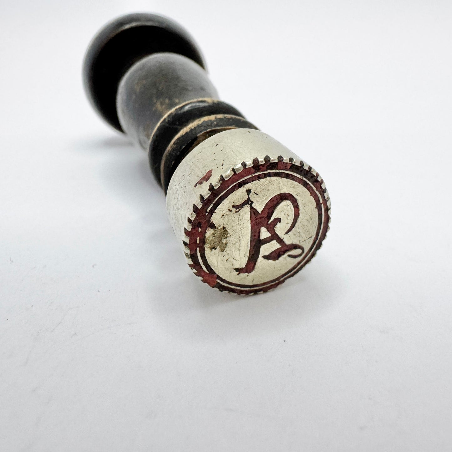 Sweden 1873. Antique Silver Turned Wood Wax Seal Stamp. "A"