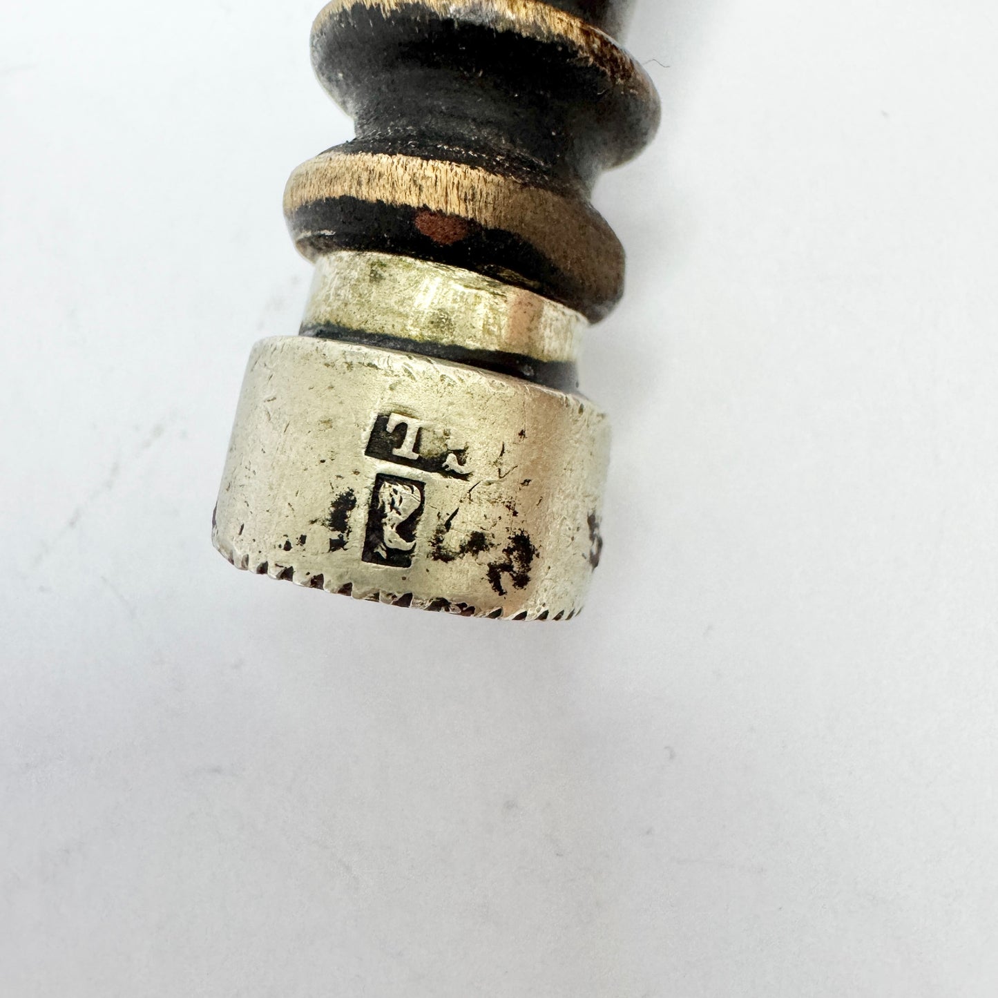 Sweden 1873. Antique Silver Turned Wood Wax Seal Stamp. "A"