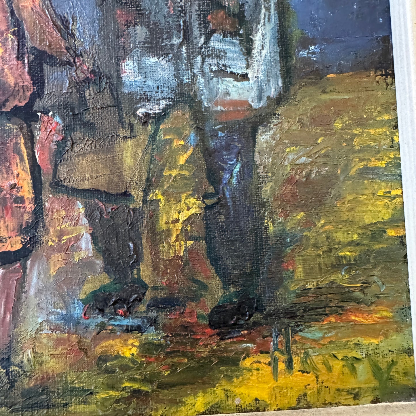 Streetlight Stories. Vintage Swedish Oil Painting.