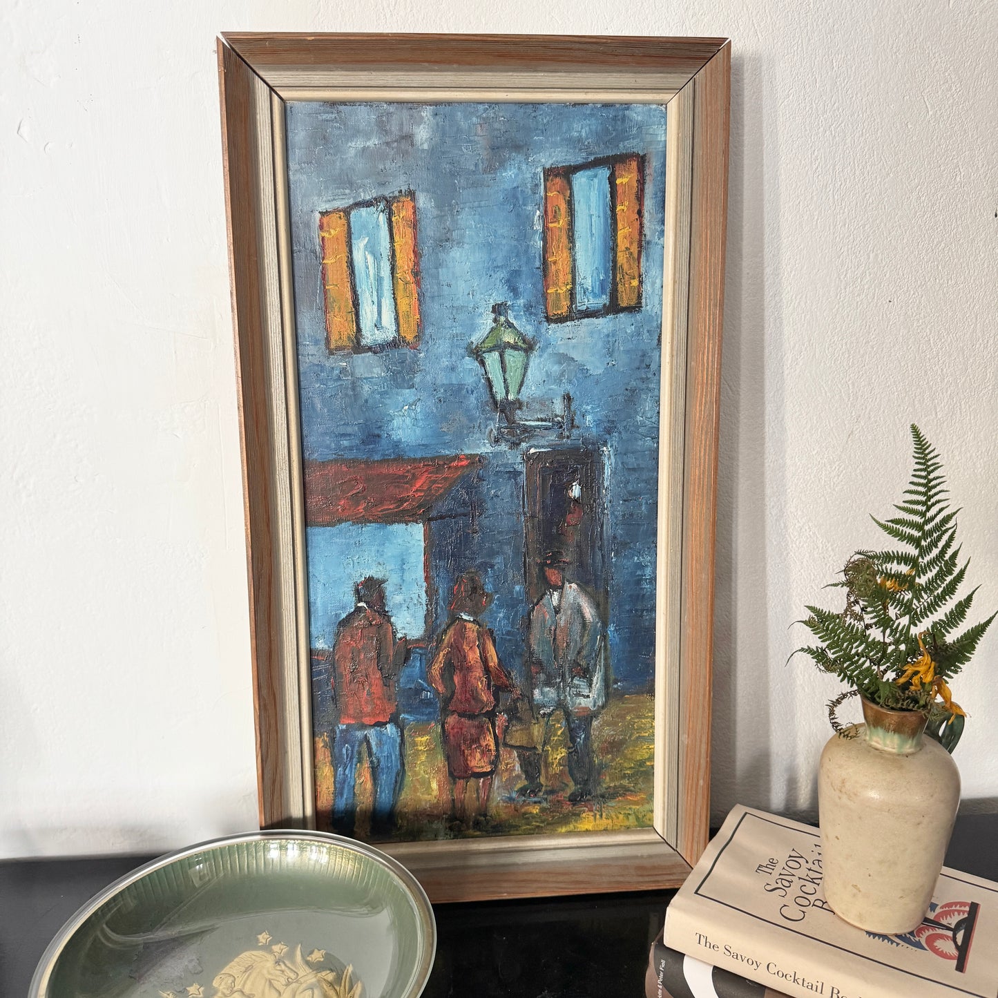 Streetlight Stories. Vintage Swedish Oil Painting.