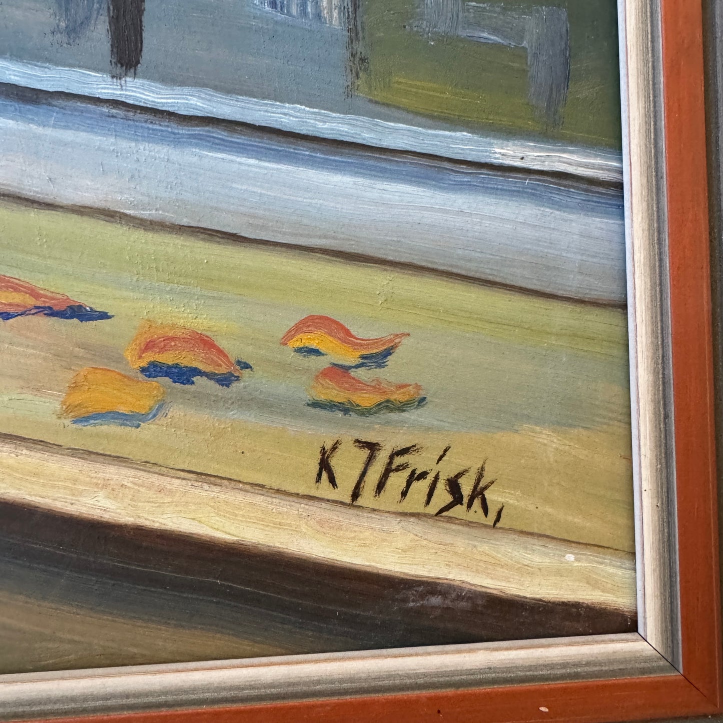 Poppies by the Sea. Vintage Swedish Oil Painting.