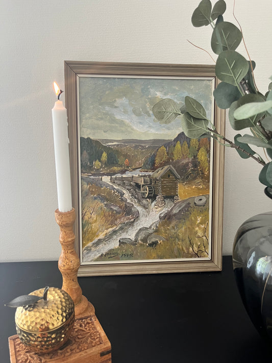 Rustic Watermill Landscape- Oil Painting by Swedish artist Henning, 1962