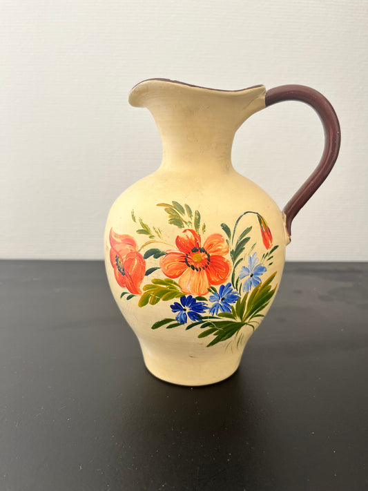 Hand-Painted Scandinavian Ceramic Pitcher – Vintage Floral Design
