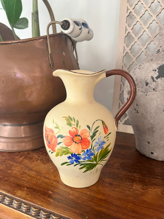 Hand-Painted Scandinavian Ceramic Pitcher – Vintage Floral Design