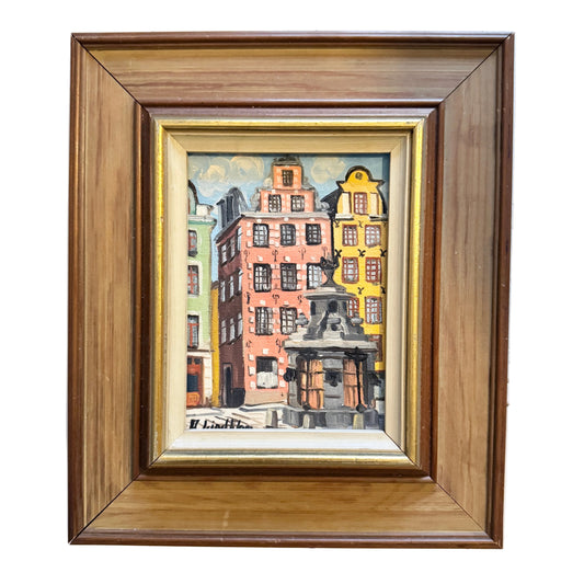 Stortorget, Old Town Stockholm. Vintage Swedish Oil Painting by Arne Lindblom