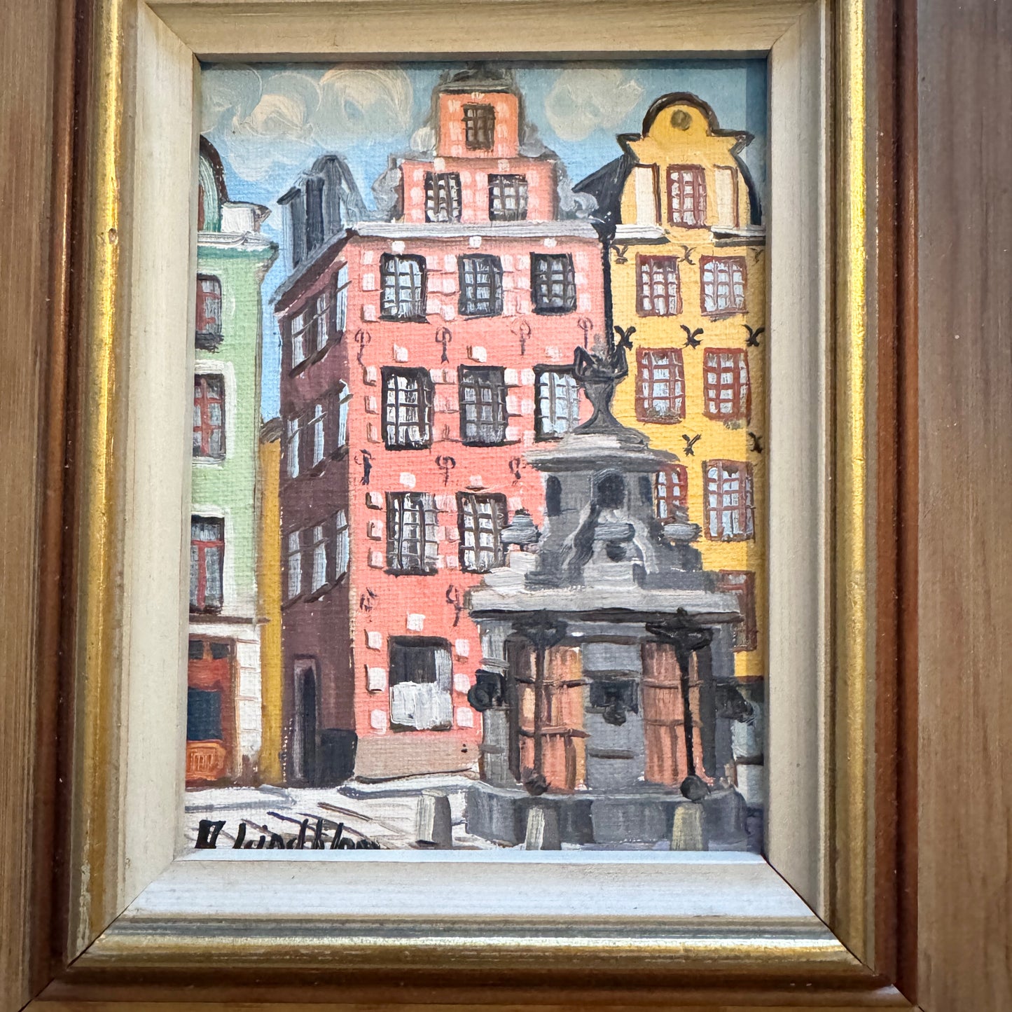Stortorget, Old Town Stockholm. Vintage Swedish Oil Painting by Arne Lindblom