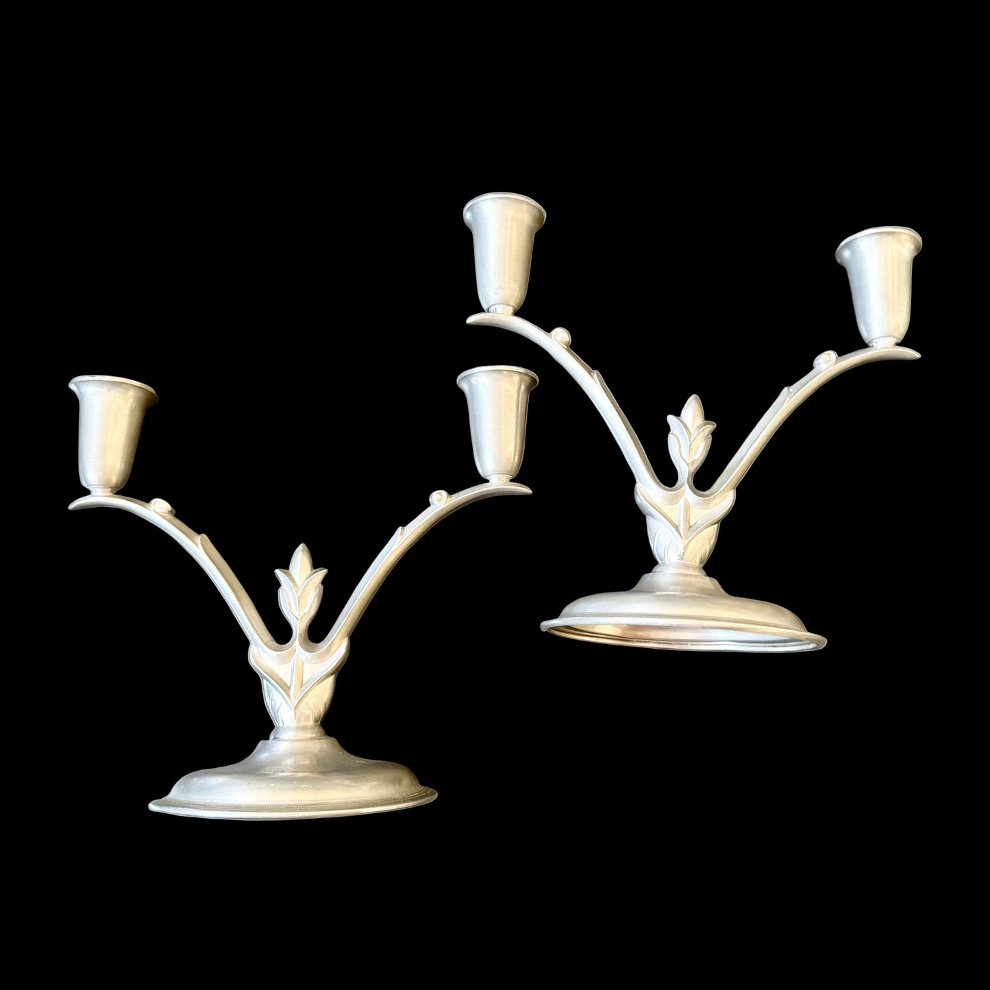 Nordtenn, Sweden 1933. Vintage Art Deco Pair of Pewter Candlesticks.