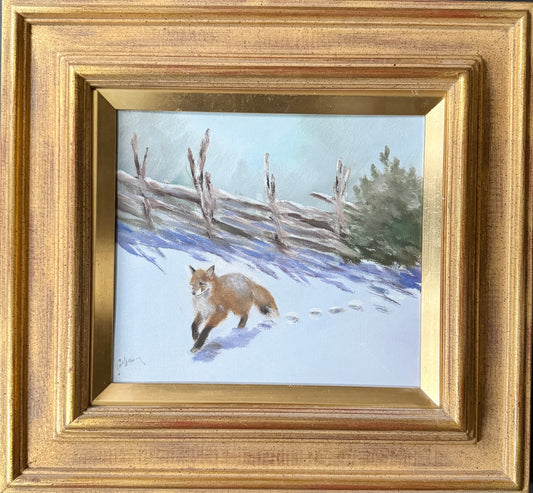 Winter Fox. Vintage Swedish Oil Painting by Henning Paulsson