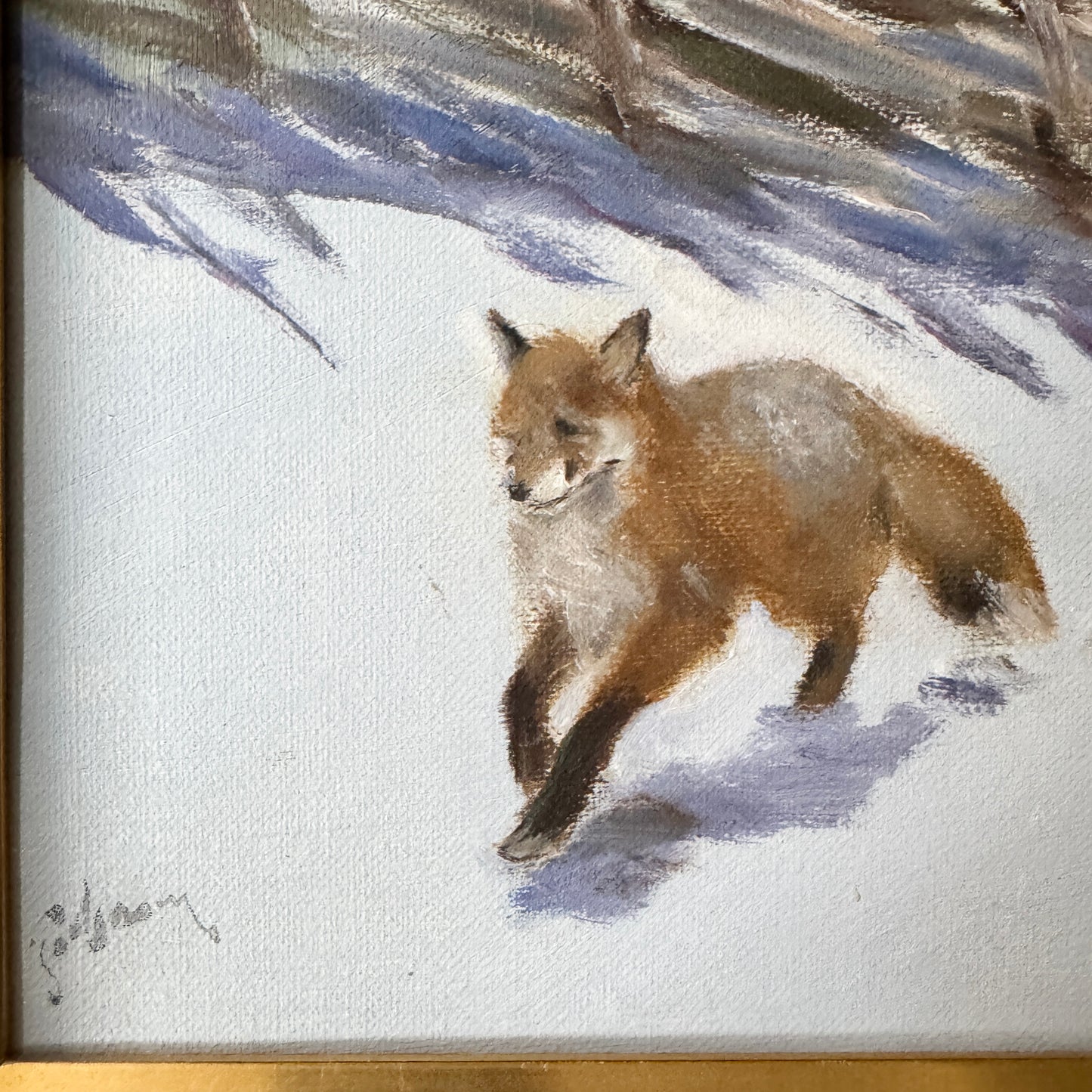 Winter Fox. Vintage Swedish Oil Painting by Henning Paulsson