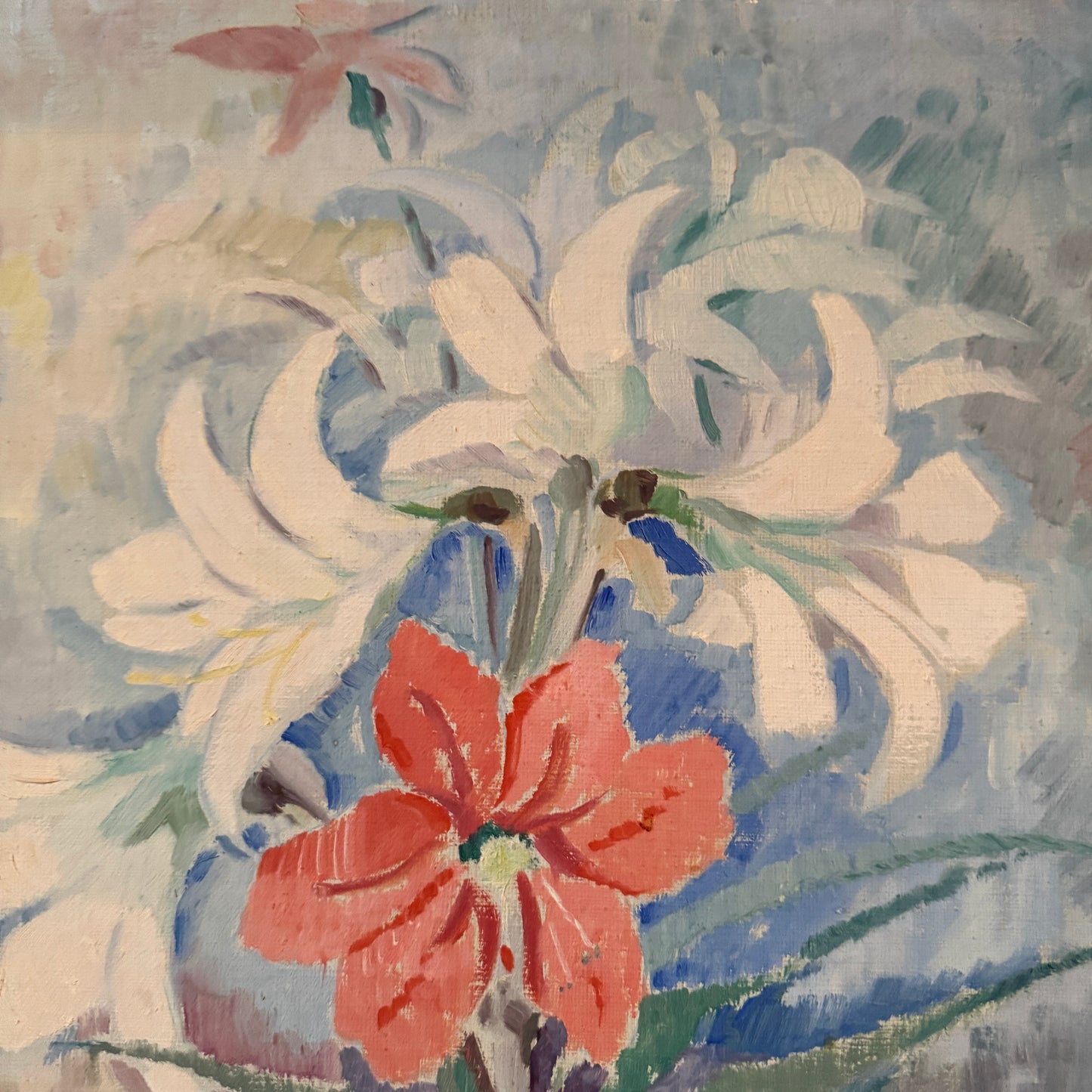 Soft Room, Bright Flower 1948. Vintage Swedish Oil Painting by Isidor Woxberg