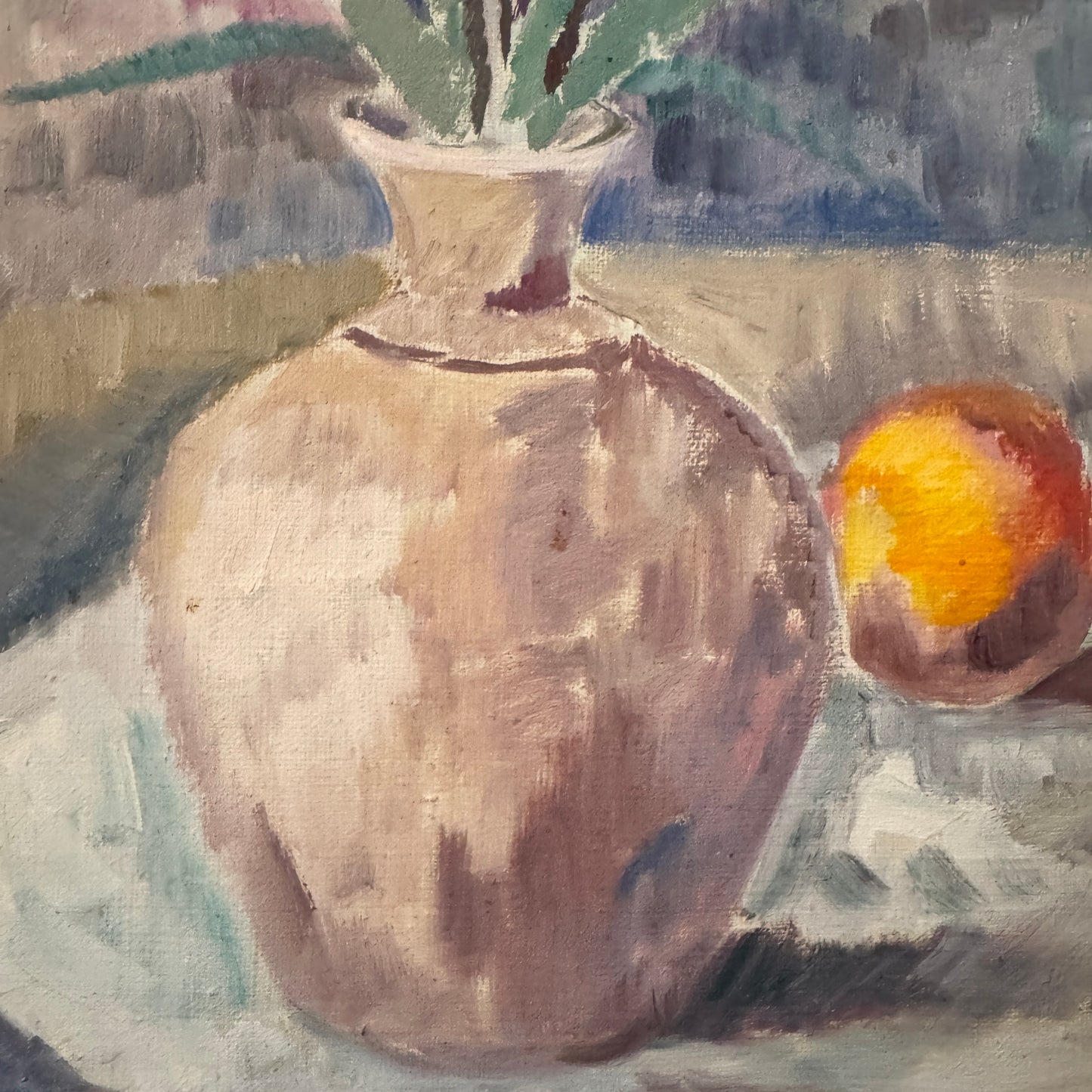 Soft Room, Bright Flower 1948. Vintage Swedish Oil Painting by Isidor Woxberg