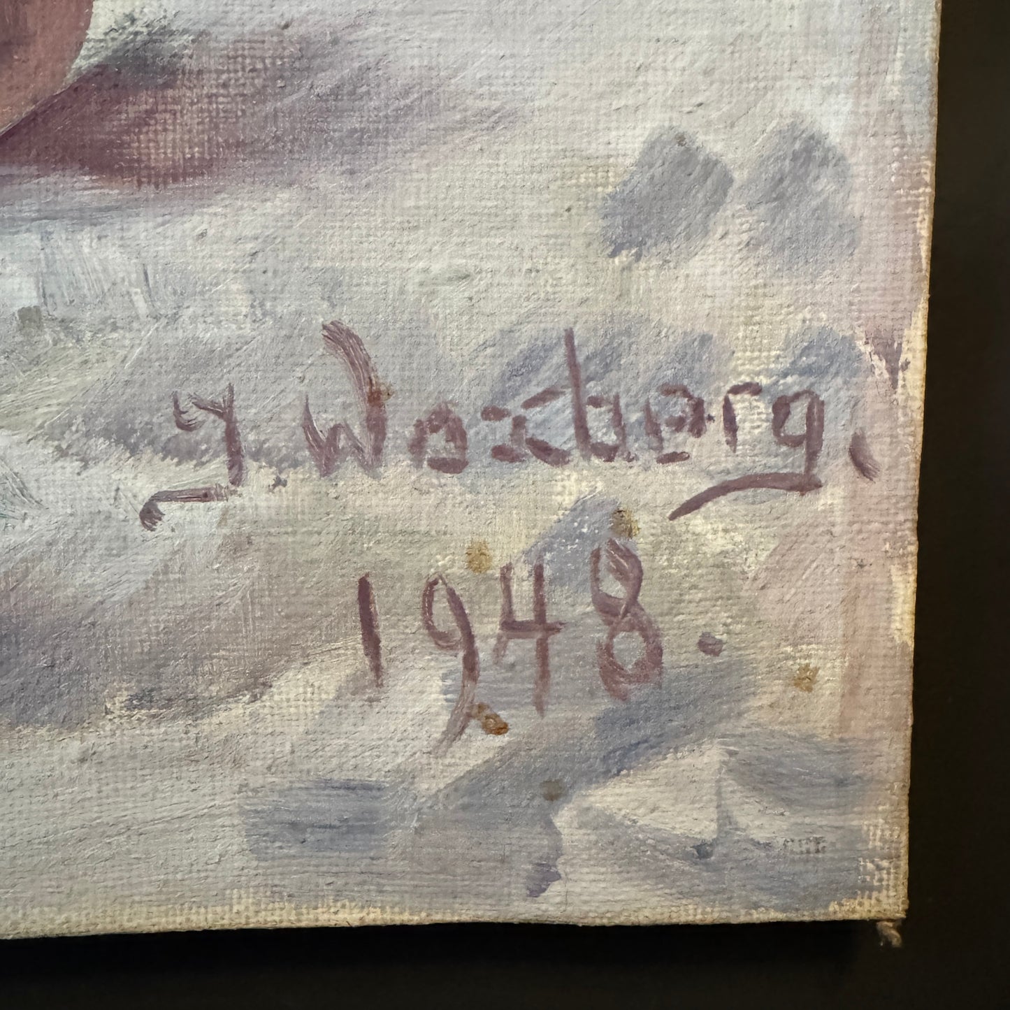 Soft Room, Bright Flower 1948. Vintage Swedish Oil Painting by Isidor Woxberg