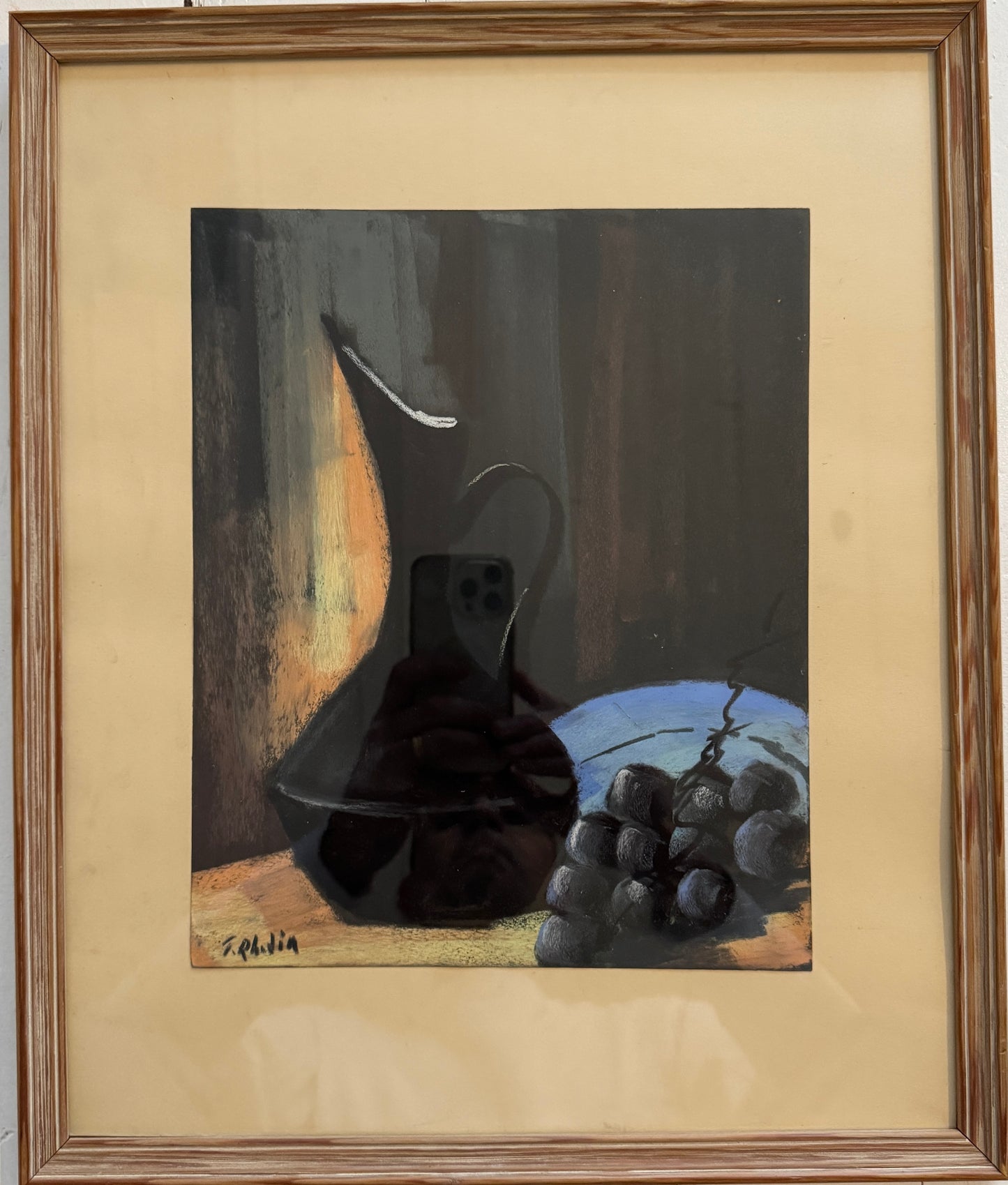 Nocturne with Grapes. Vintage Swedish Pastel Painting by Tedde Rhodin