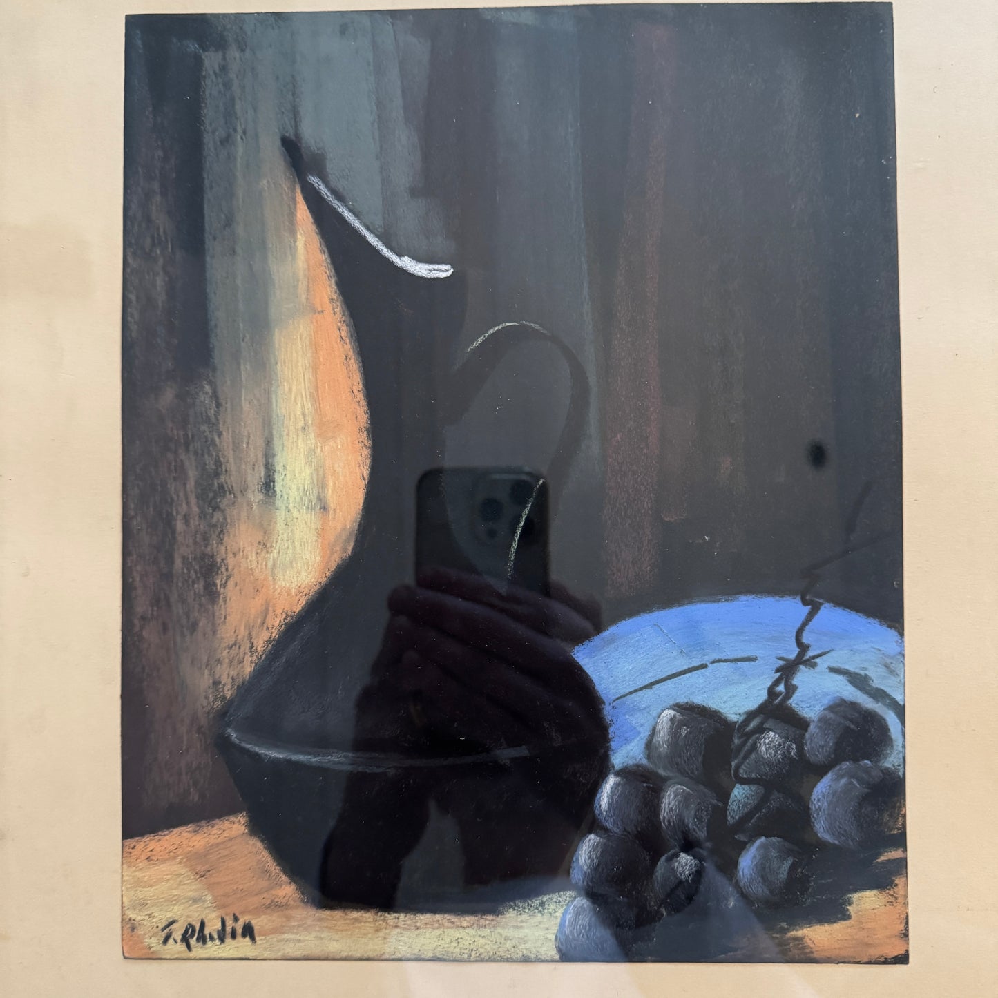Nocturne with Grapes. Vintage Swedish Pastel Painting by Tedde Rhodin