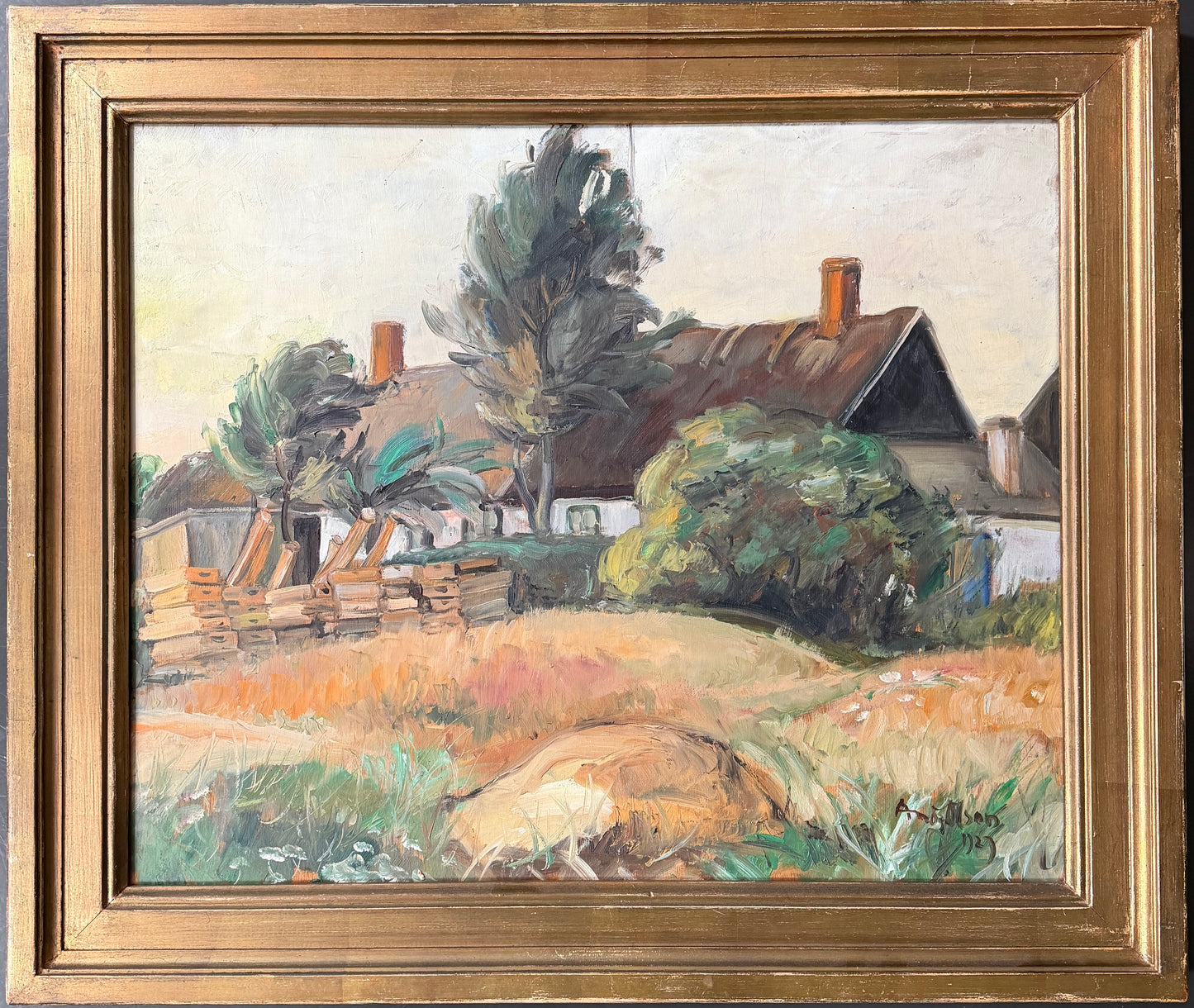 Kväll, 1929. Large Vintage Swedish Oil Painting.