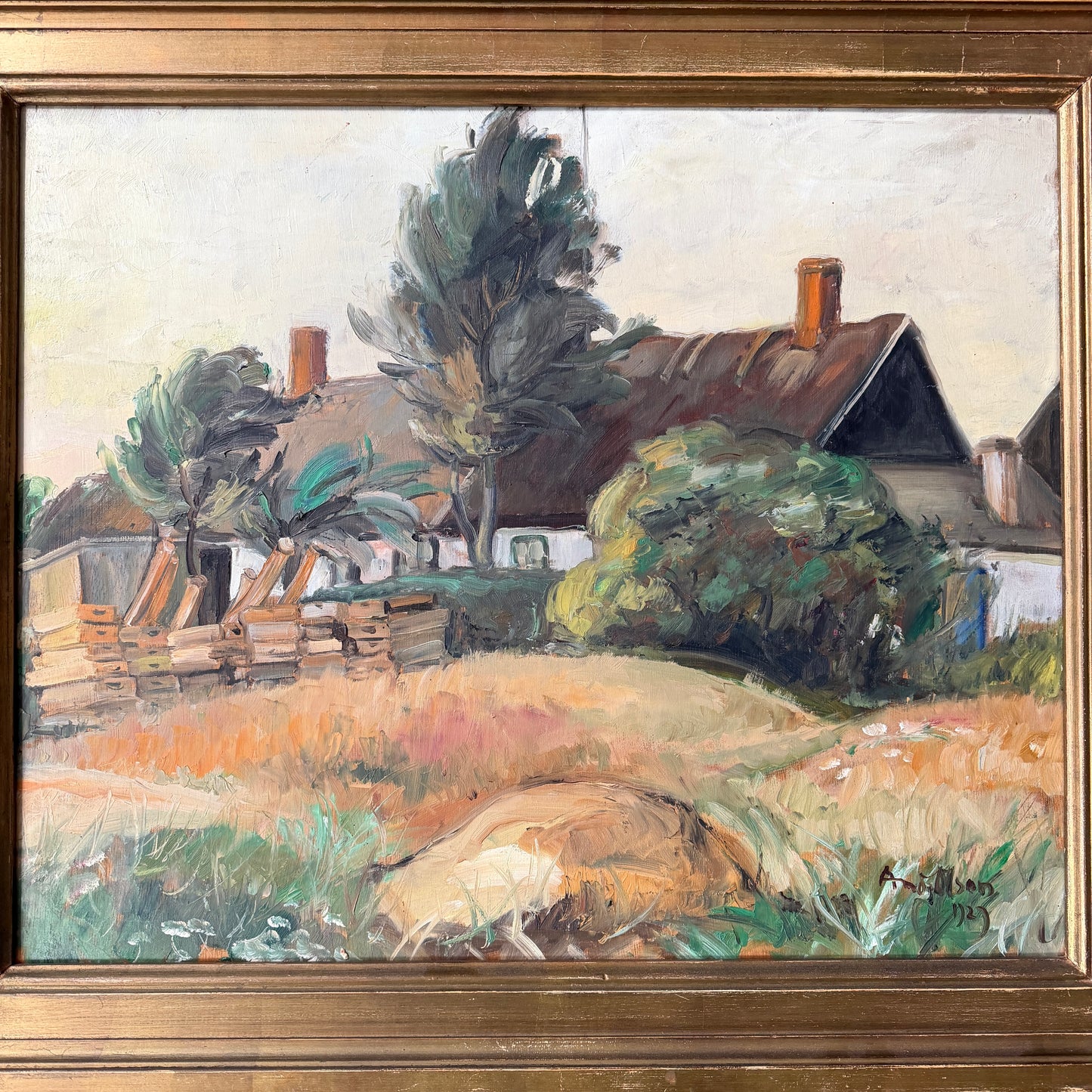 Kväll, 1929. Large Vintage Swedish Oil Painting.