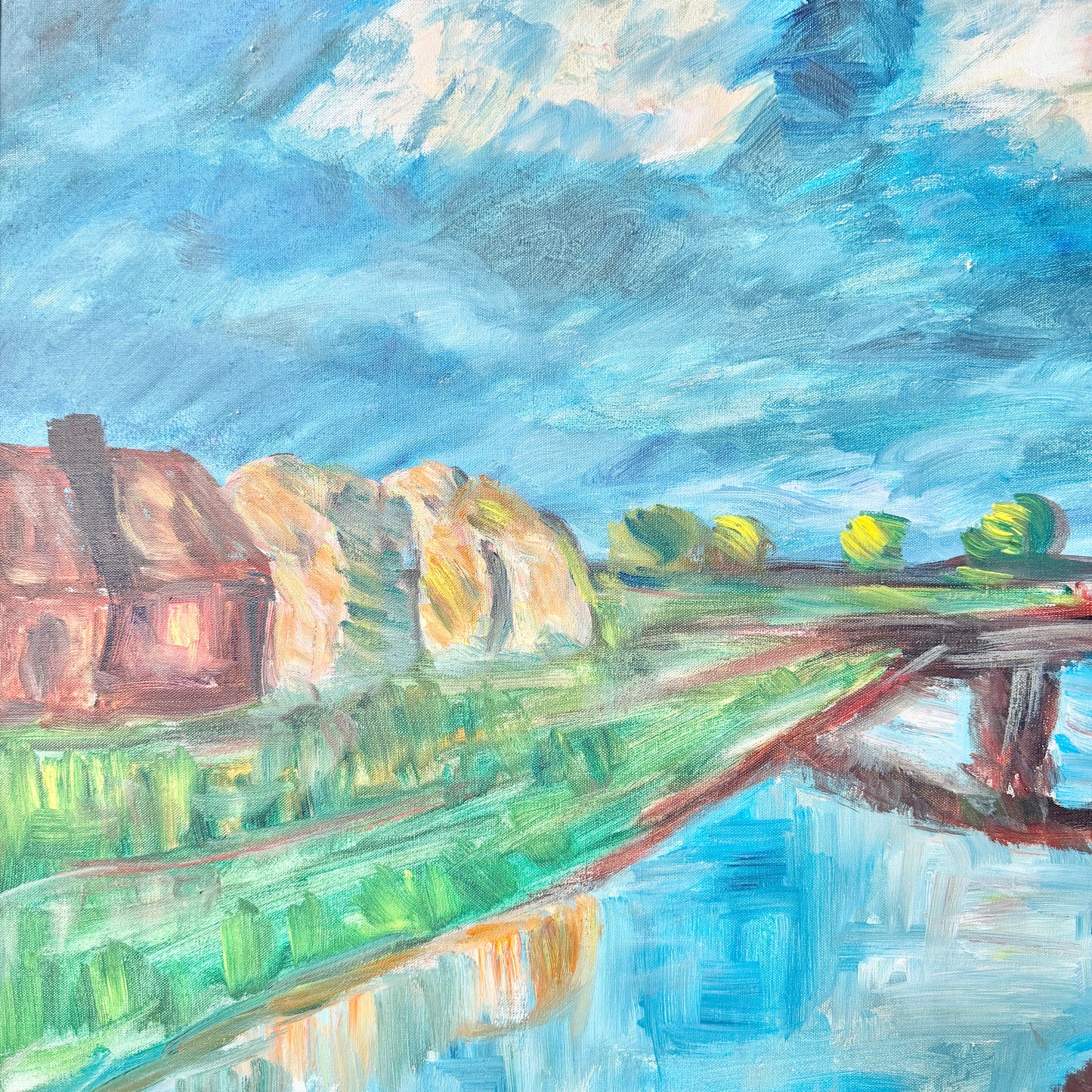 Bridge Over Quiet Waters. Vintage Swedish Oil Painting by Yrjö Edelmann.