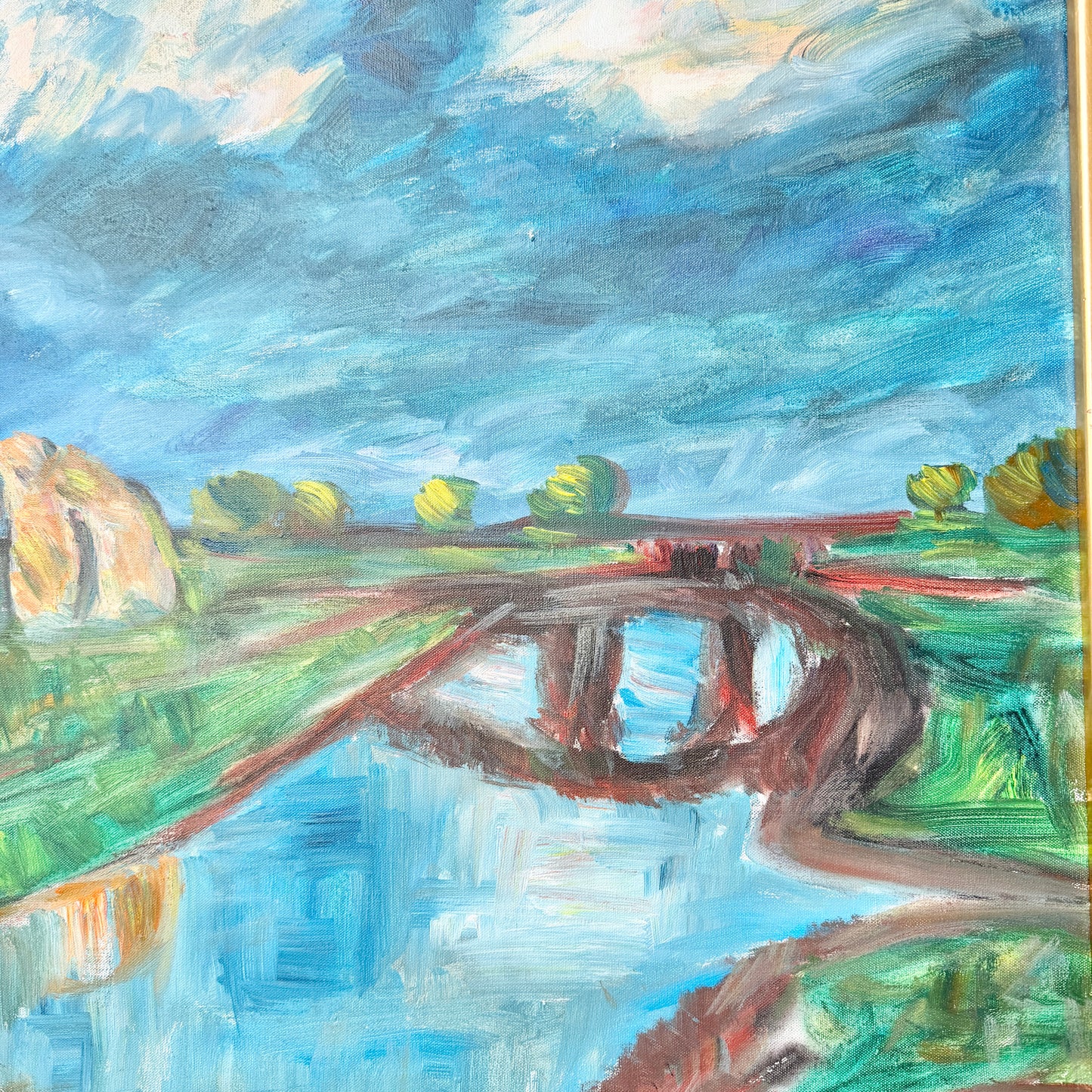 Bridge Over Quiet Waters. Vintage Swedish Oil Painting by Yrjö Edelmann.