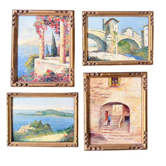 Astrid Walford ca 1950s. Four Oil on Board Paintings. French Riviera