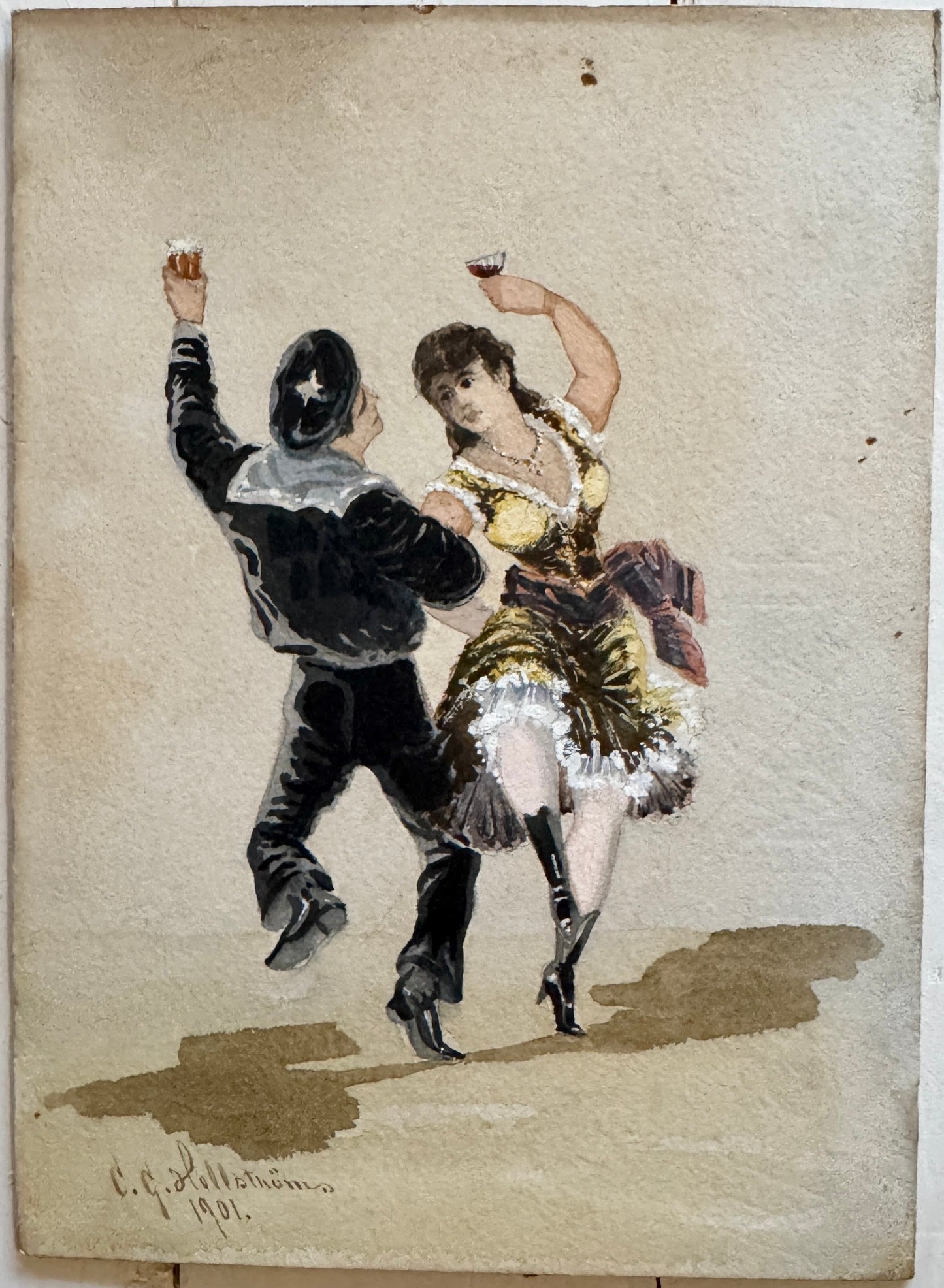 Barcelona 1901. Antique Watercolor by C.G Hellström