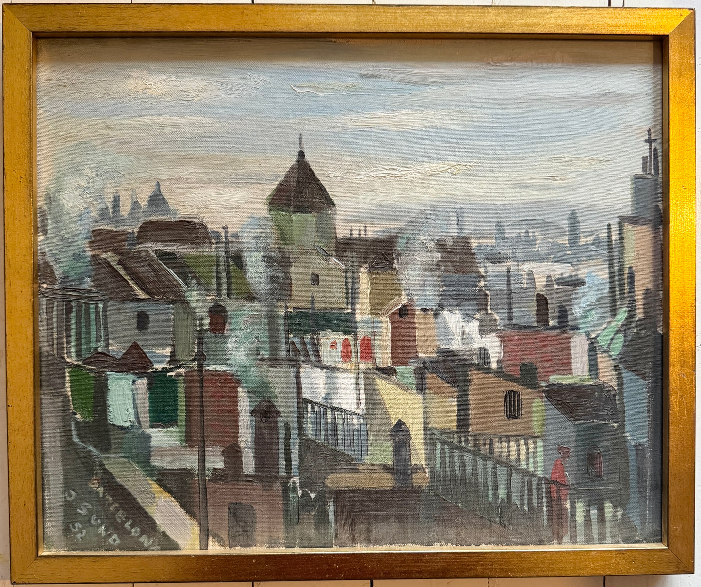 Barcelona 1952. Vintage Modernist Oil Painting by Swedish Artist Jacues Sund