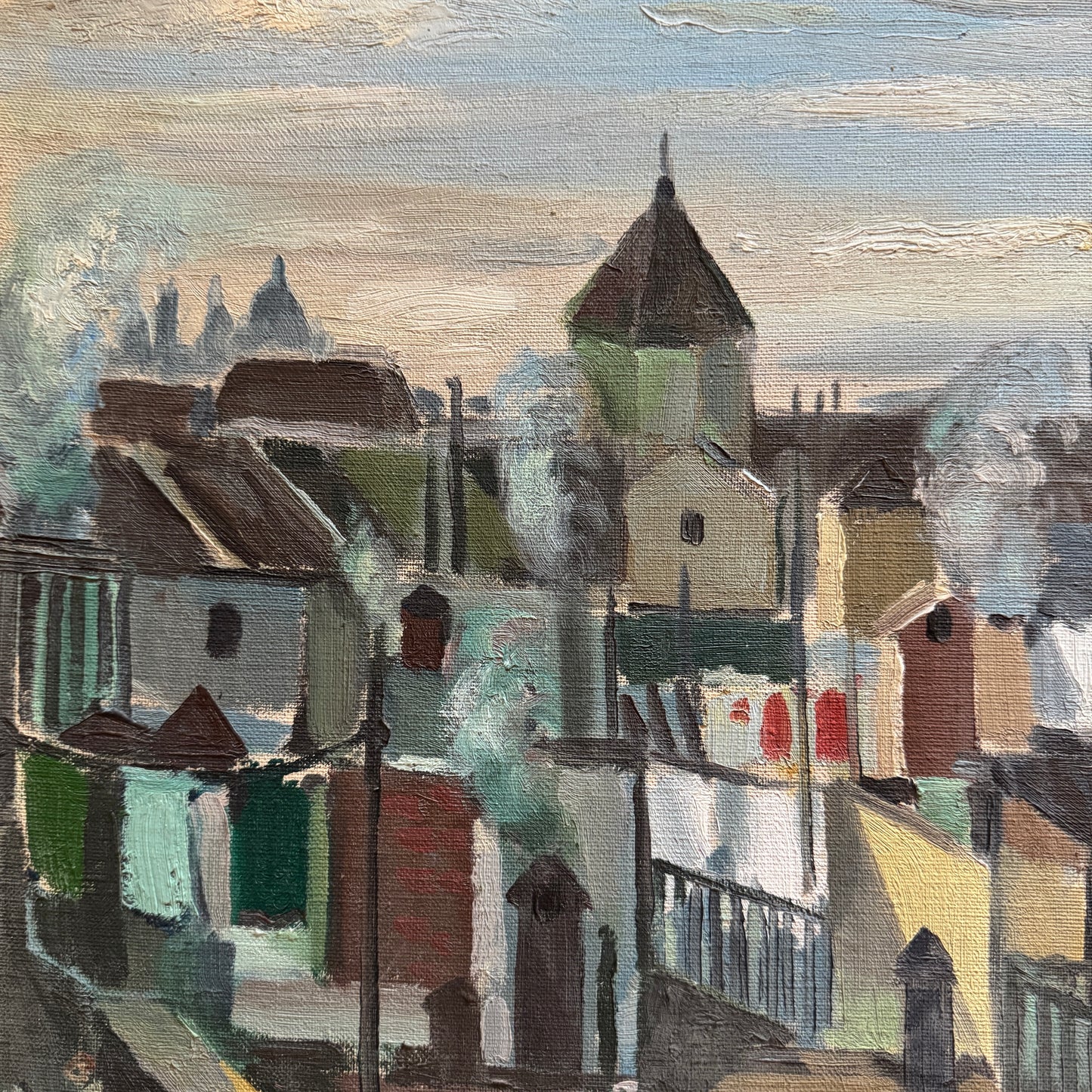 Barcelona 1952. Vintage Modernist Oil Painting by Swedish Artist Jacues Sund