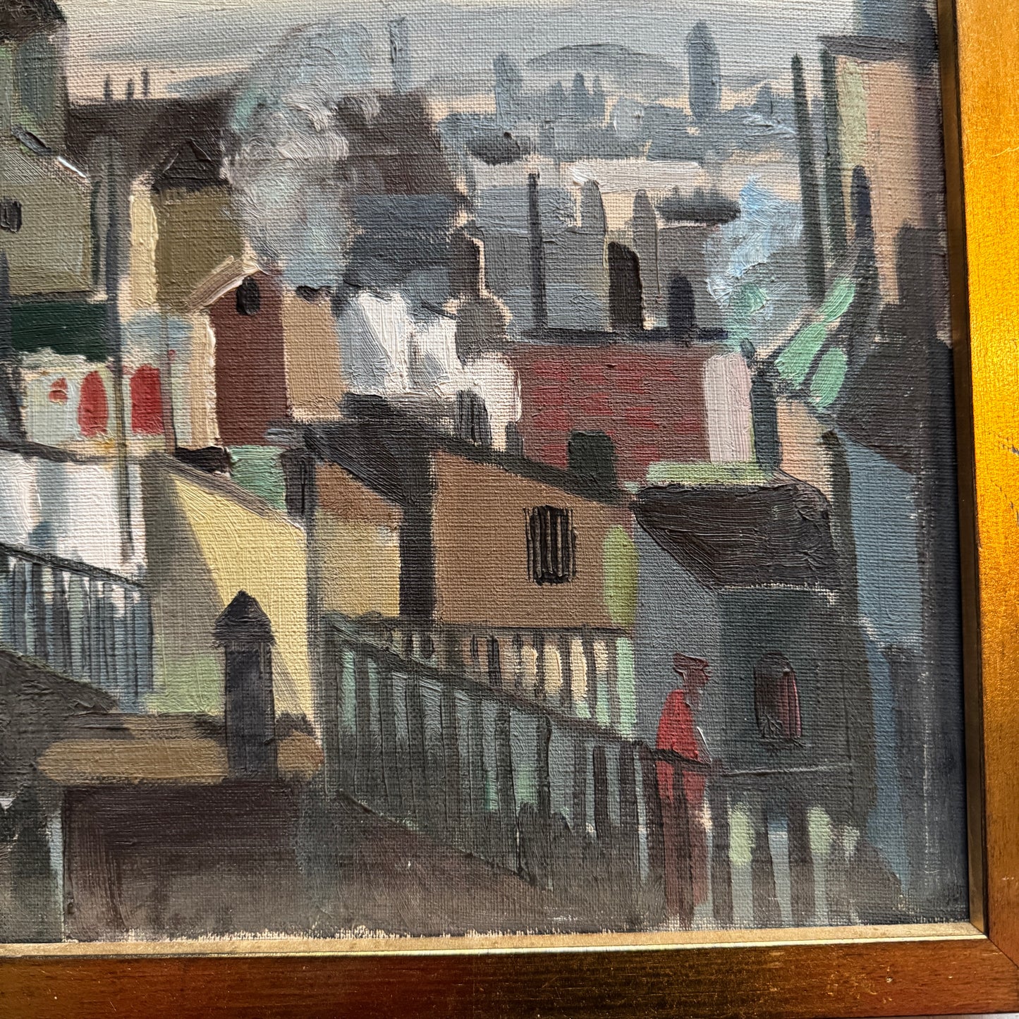 Barcelona 1952. Vintage Modernist Oil Painting by Swedish Artist Jacues Sund