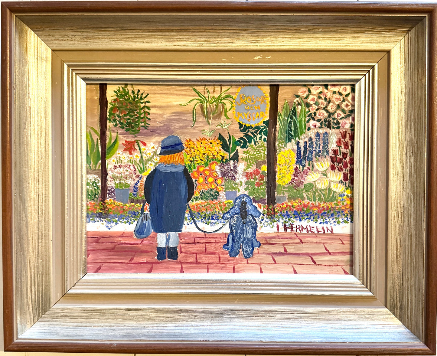 Roses and Kisses. Vintage Swedish Oil Painting by Inga Hermelin