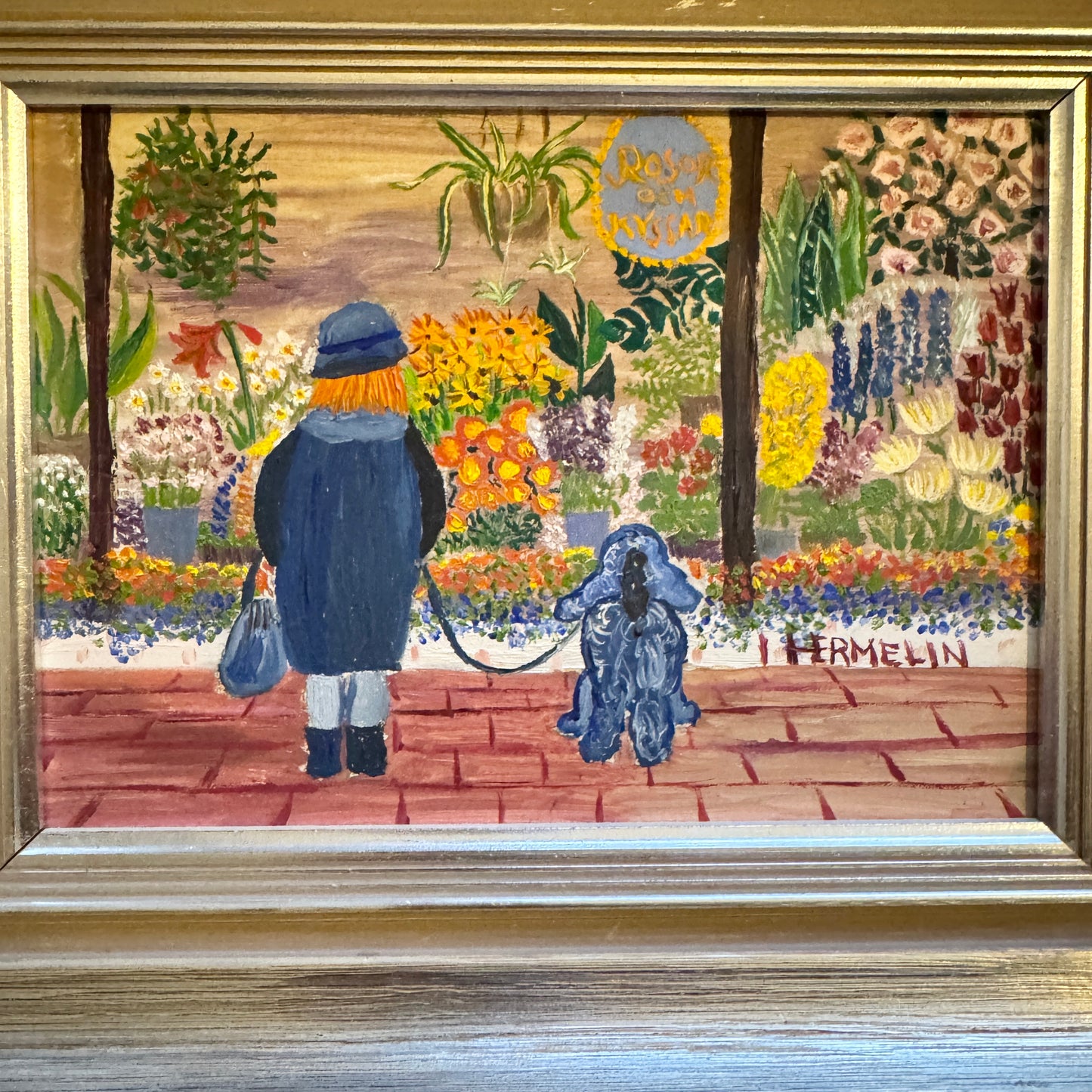 Roses and Kisses. Vintage Swedish Oil Painting by Inga Hermelin