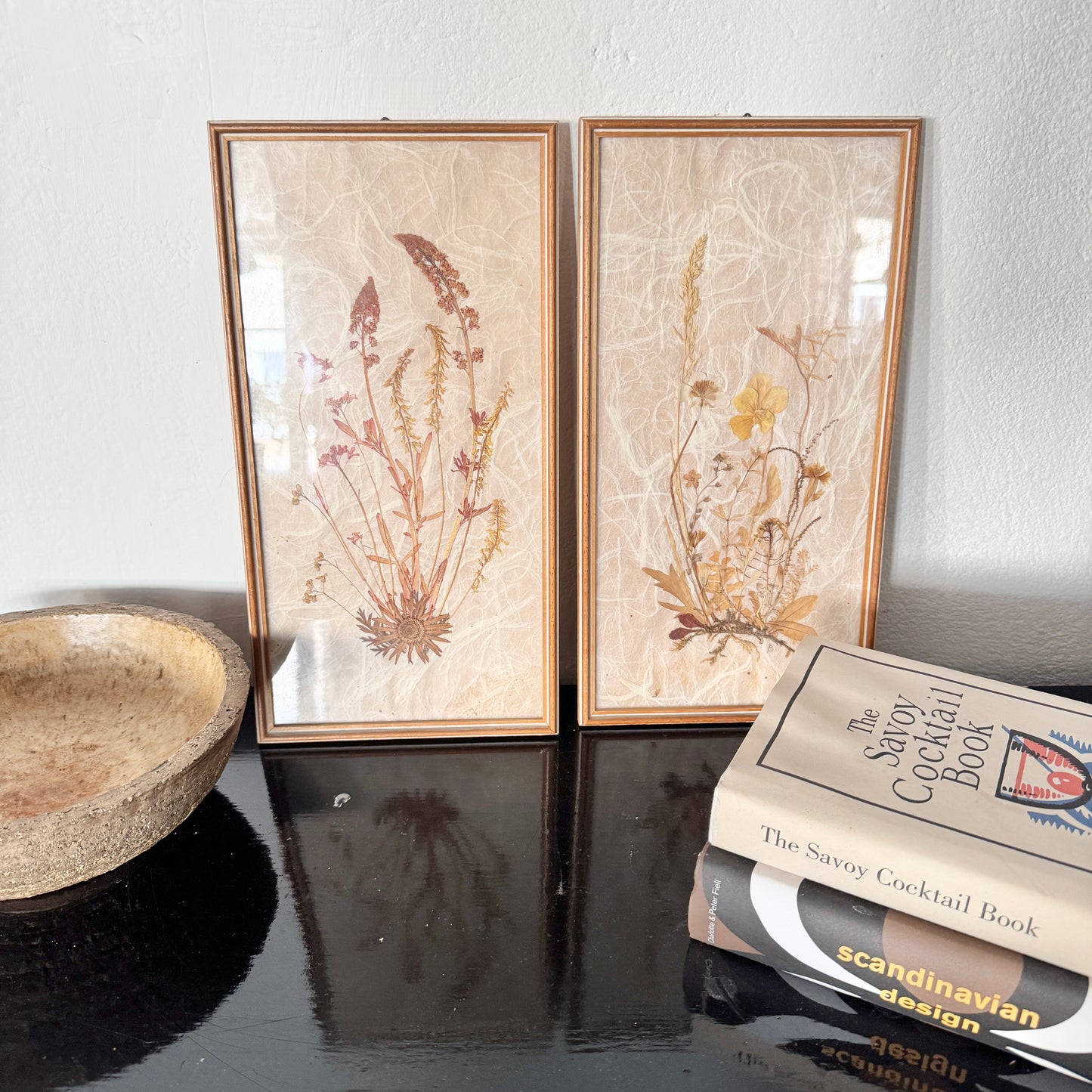 Sweden. Two Mid-century Herbarium Pressed Flowers Wall Art.