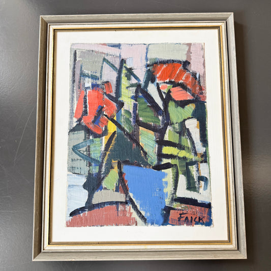 Geometry of Blossoms. Vintage Abstract Swedish Oil Painting.