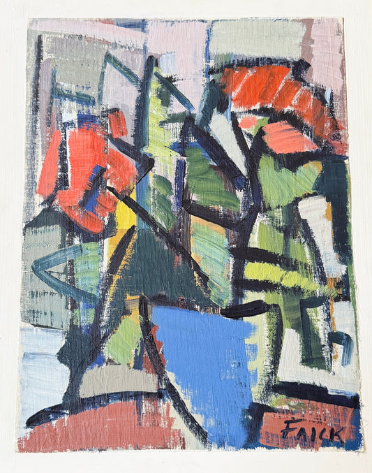 Geometry of Blossoms. Vintage Abstract Swedish Oil Painting.