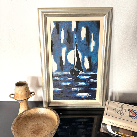 Moonlit Voyage. Vintage Swedish Oil Painting.