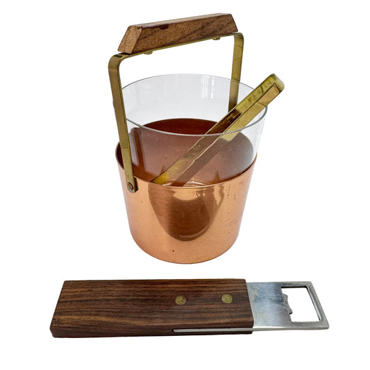 Vintage 1960-70s. Ice Bucket and Bottle Opener. Partly in Teak.