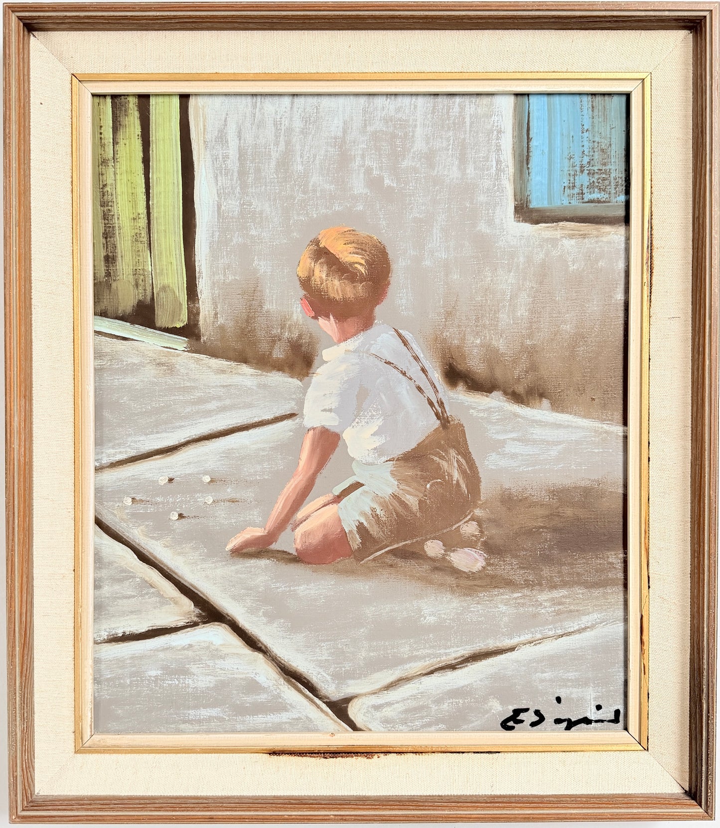 The Last Marble. Vintage Scandinavian Oil Painting.