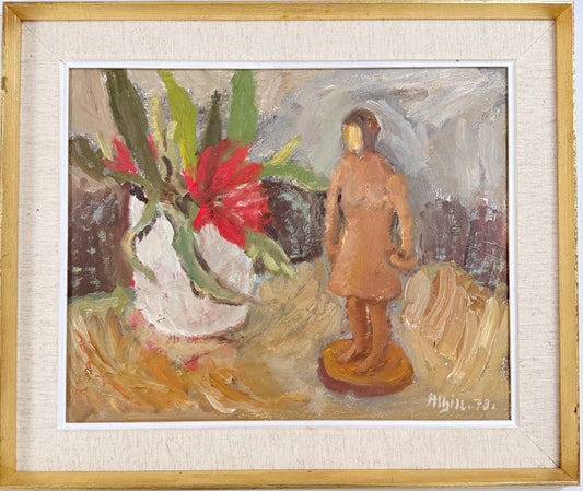 Cactus Flower, 1973. Vintage Swedish Oil Painting  by Oskar Albin Nilsson