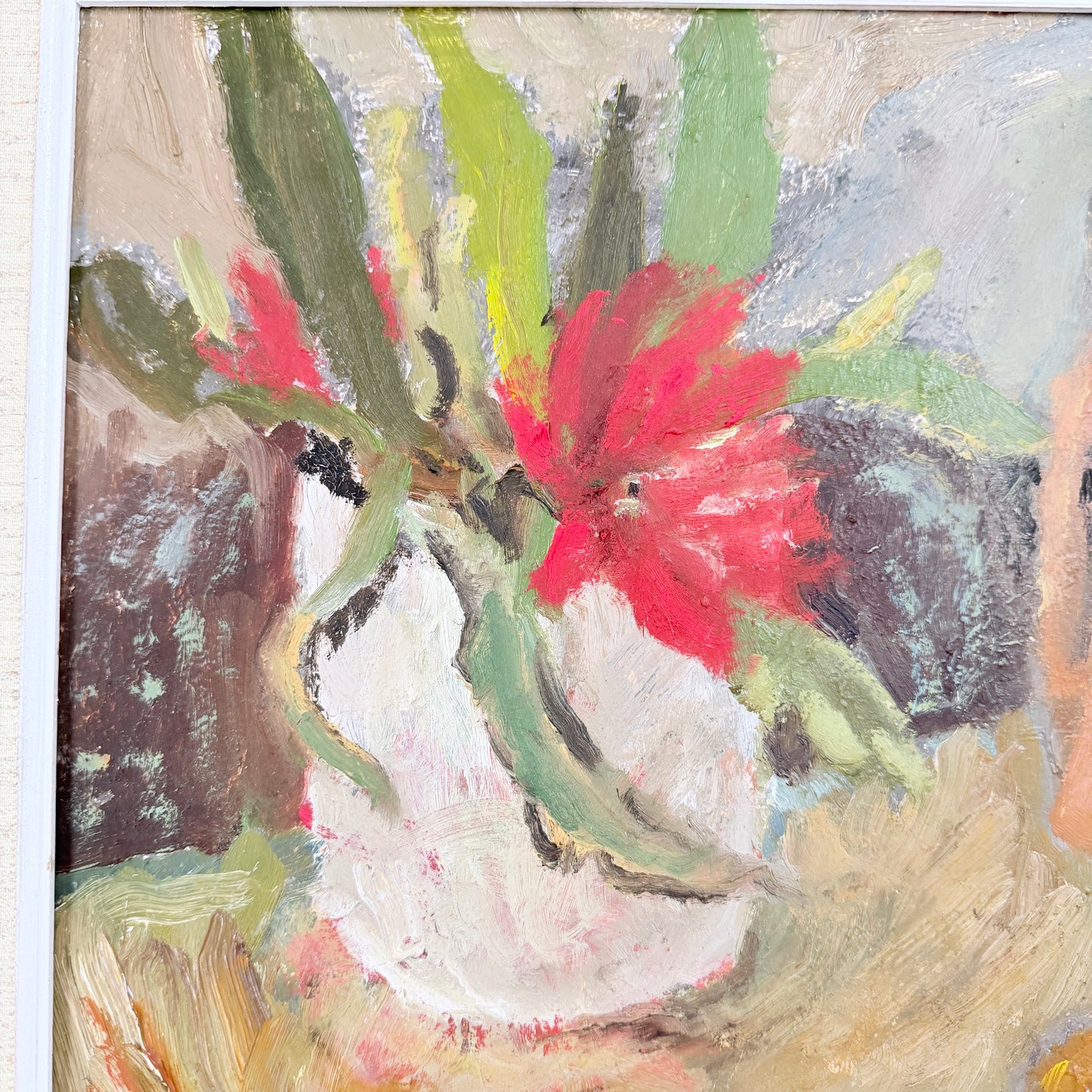 Cactus Flower, 1973. Vintage Swedish Oil Painting  by Oskar Albin Nilsson