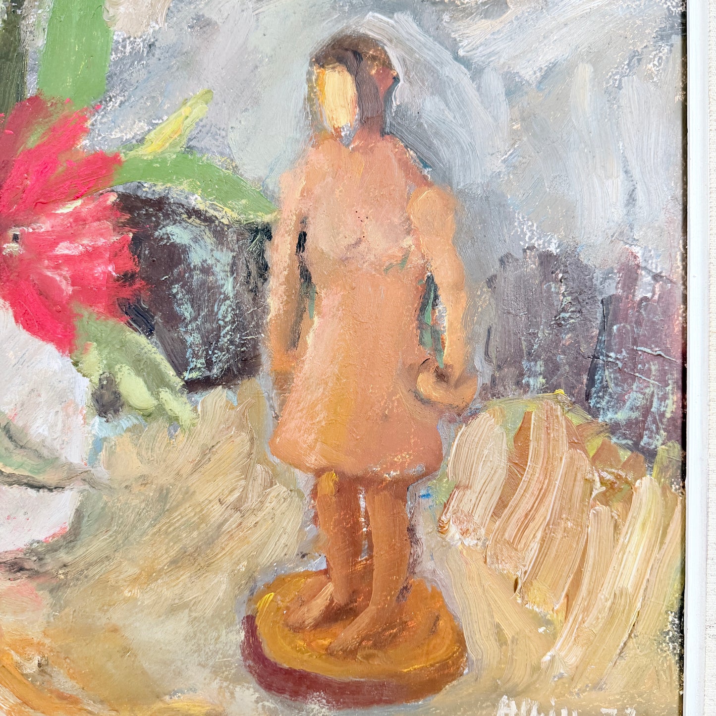 Cactus Flower, 1973. Vintage Swedish Oil Painting  by Oskar Albin Nilsson