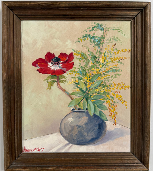 Flowers Still Life 1937. Vintage Swedish Oil Painting by Ragnar C. Hallquisth