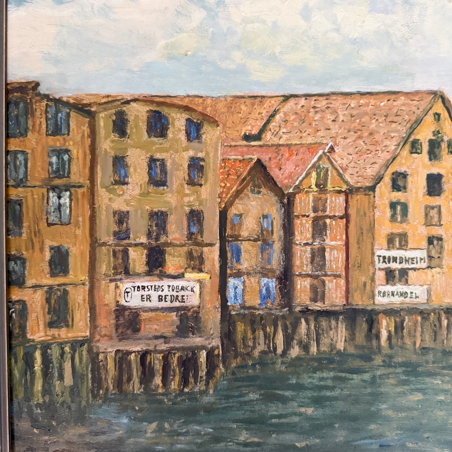 Beneath a Wartime Sky. Trondheim 1940. Vintage Norwegian Oil Painting.