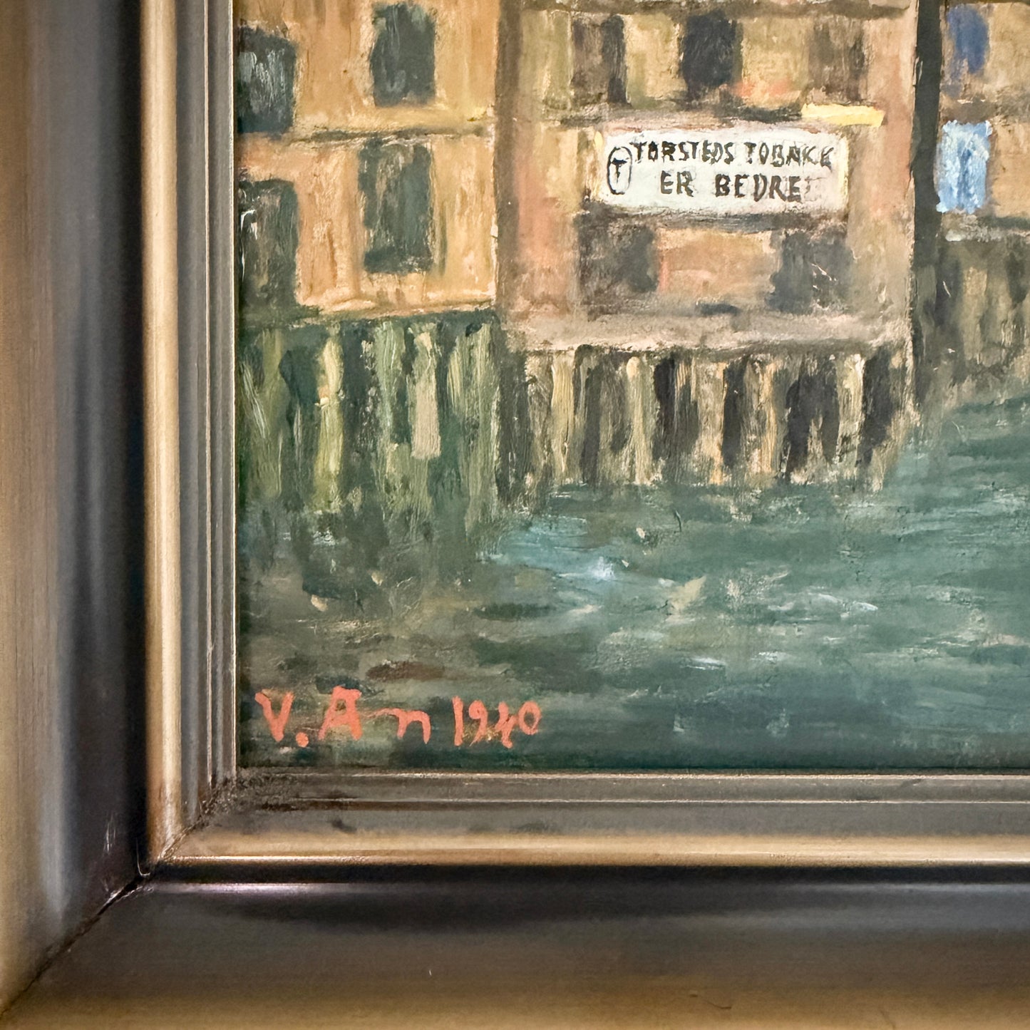 Beneath a Wartime Sky. Trondheim 1940. Vintage Norwegian Oil Painting.