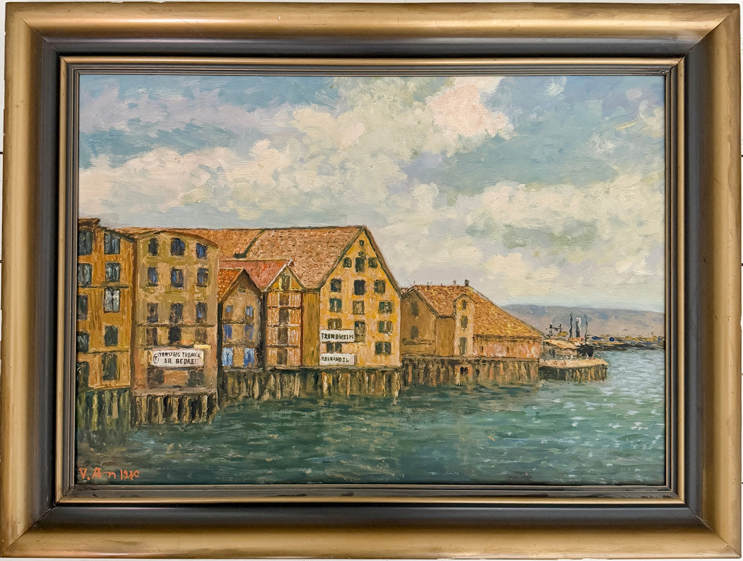 Beneath a Wartime Sky. Trondheim 1940. Vintage Norwegian Oil Painting.