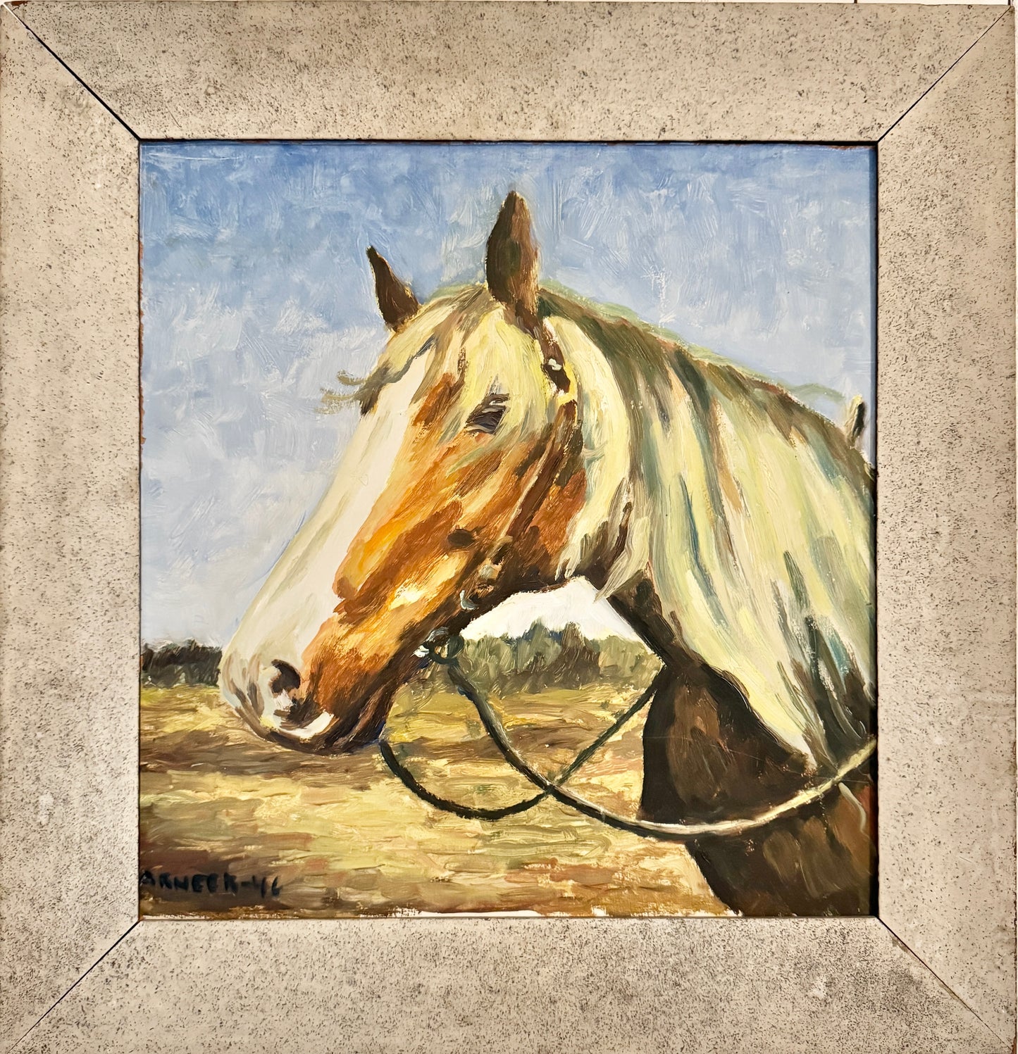 Country Horse, 1946. Vintage Swedish Oil Painting.